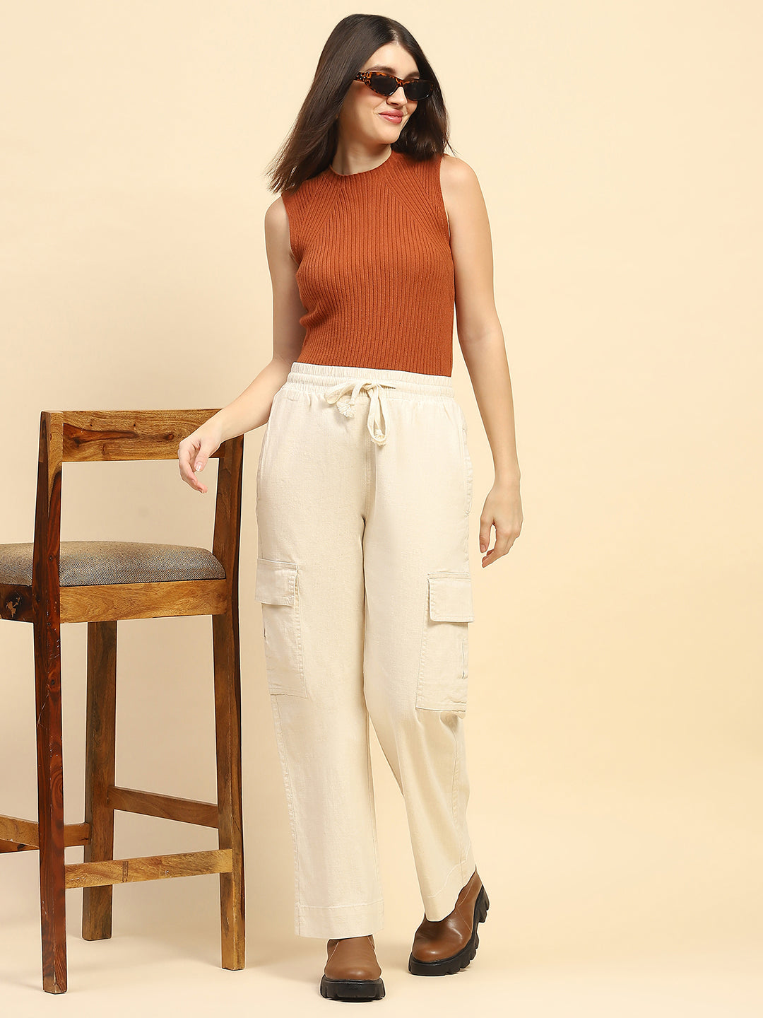 Natural Solid Cotton Blend Cargo Lower - Global Republic