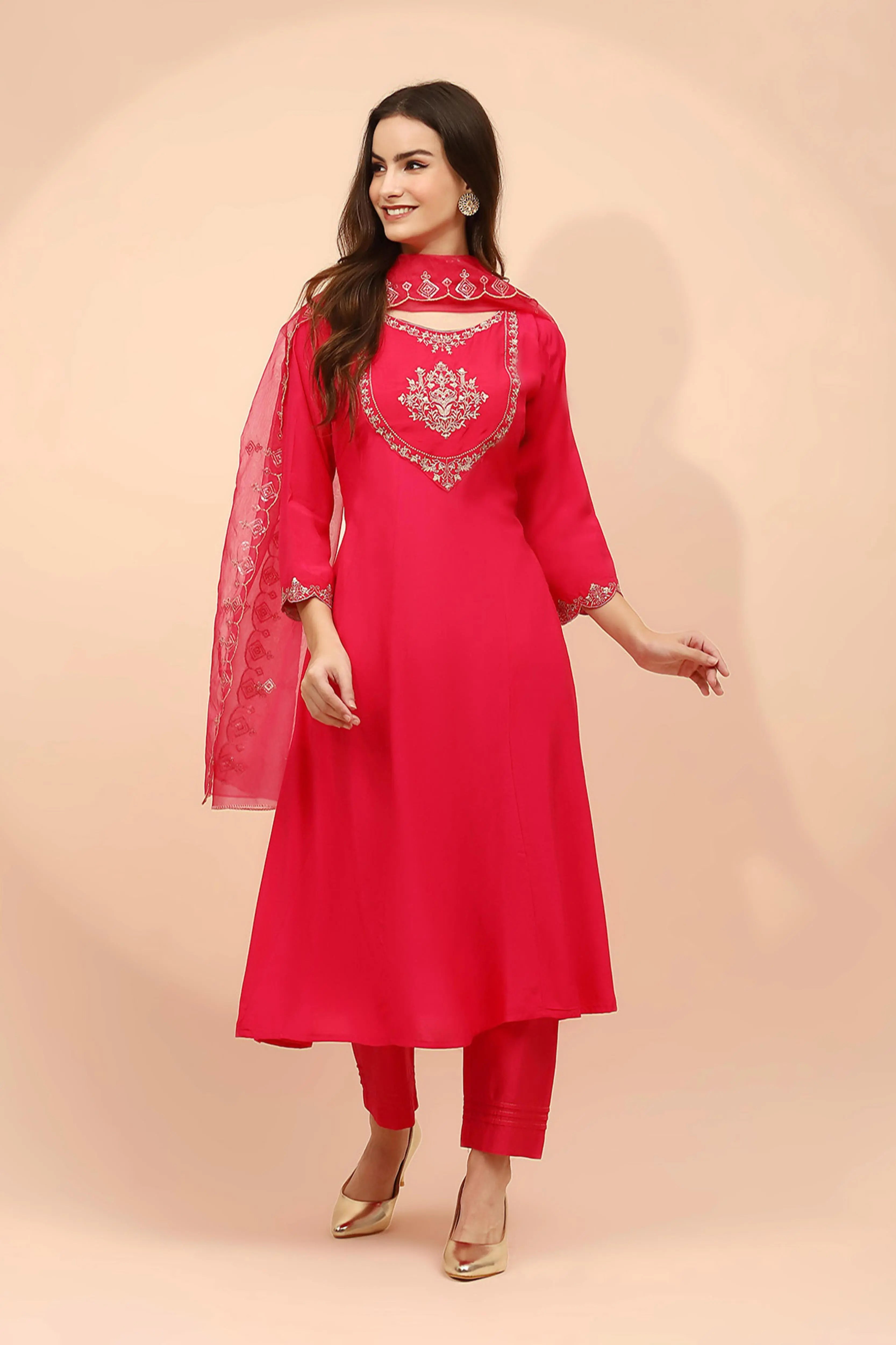 Pink Muslin Embroidered Suit Set - Global Republic