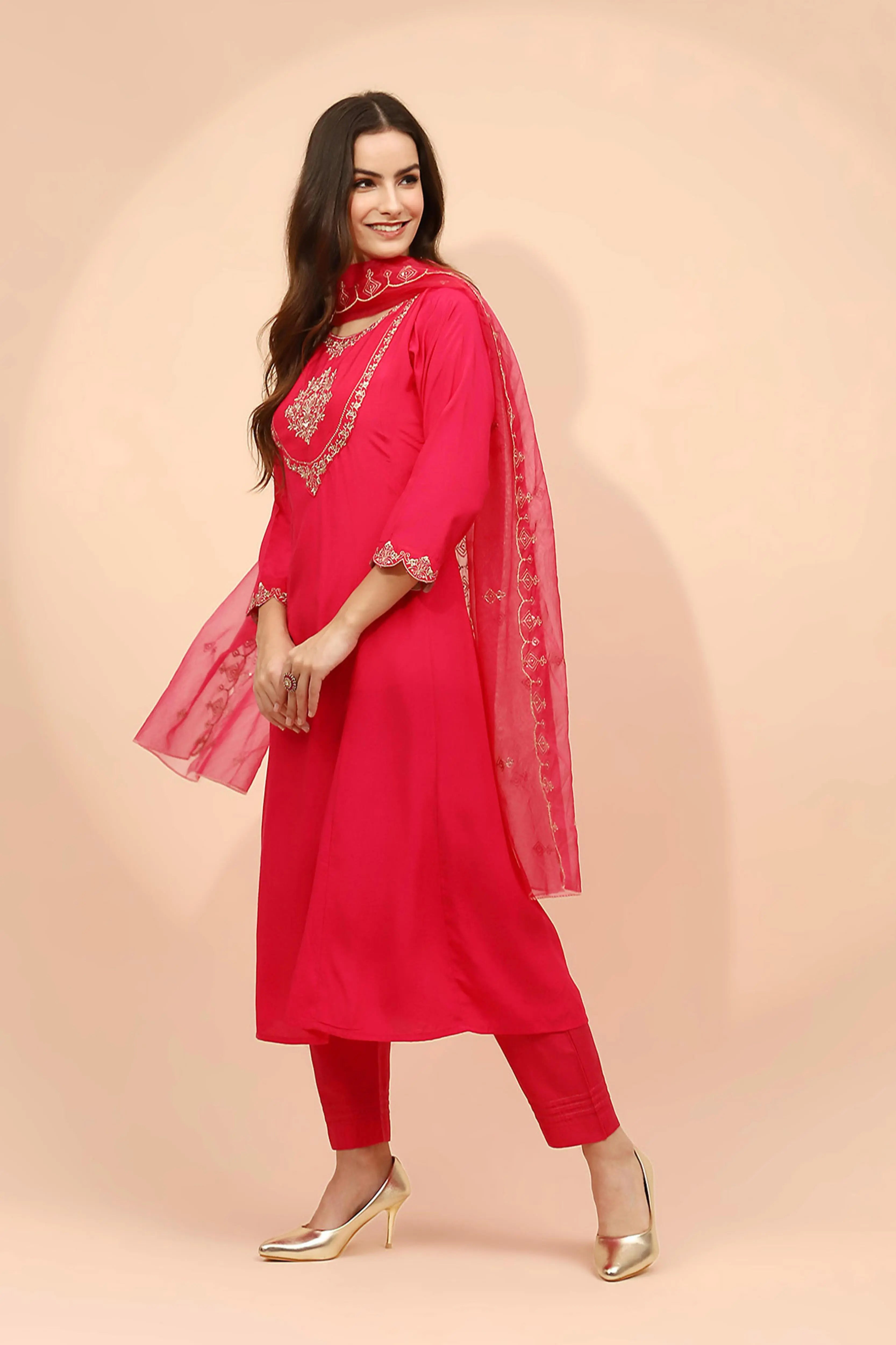 Pink Muslin Embroidered Suit Set - Global Republic
