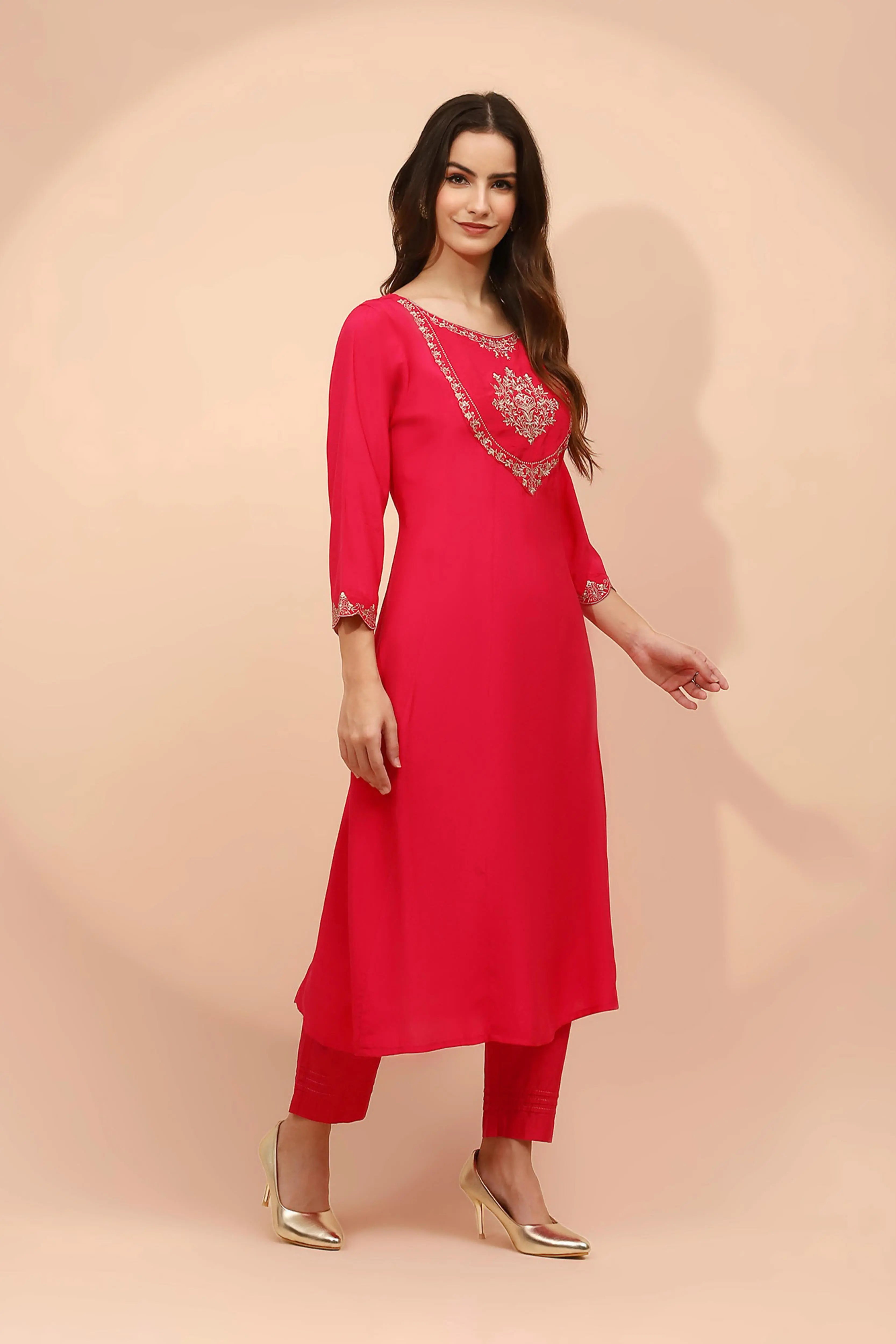 Pink Muslin Embroidered Suit Set - Global Republic