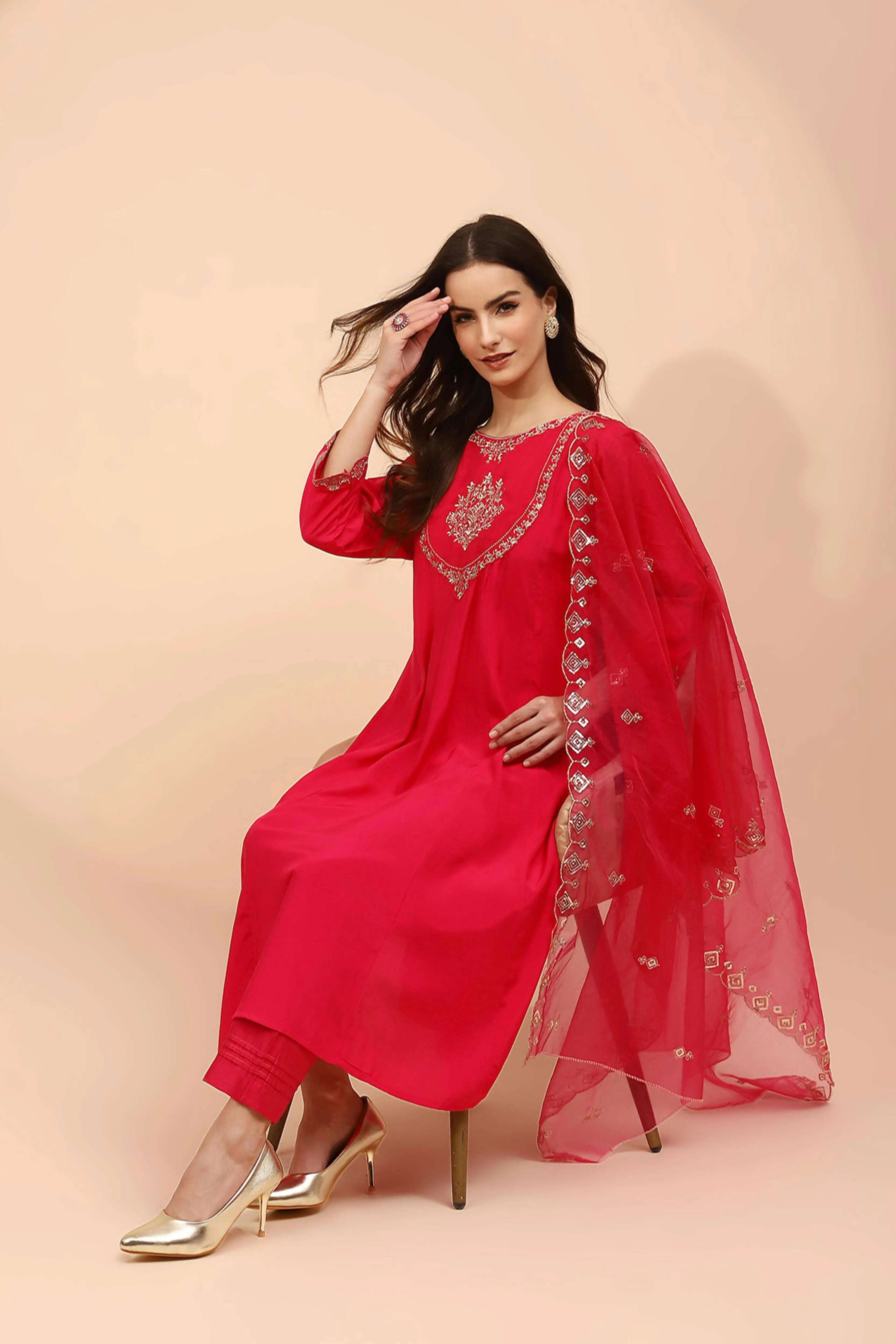 Pink Muslin Embroidered Suit Set - Global Republic