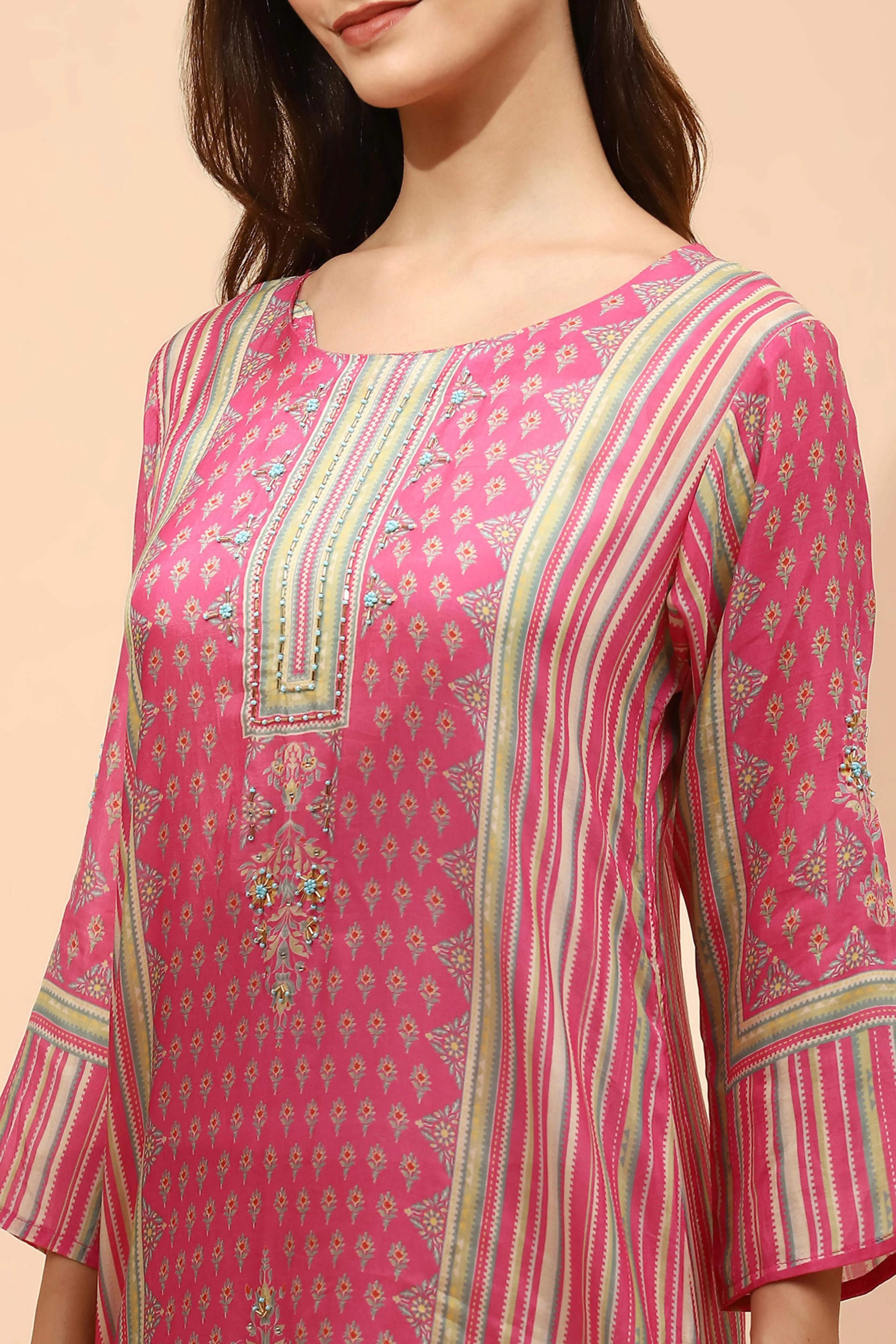 Pink Muslin Embellished Suit Set - Global Republic