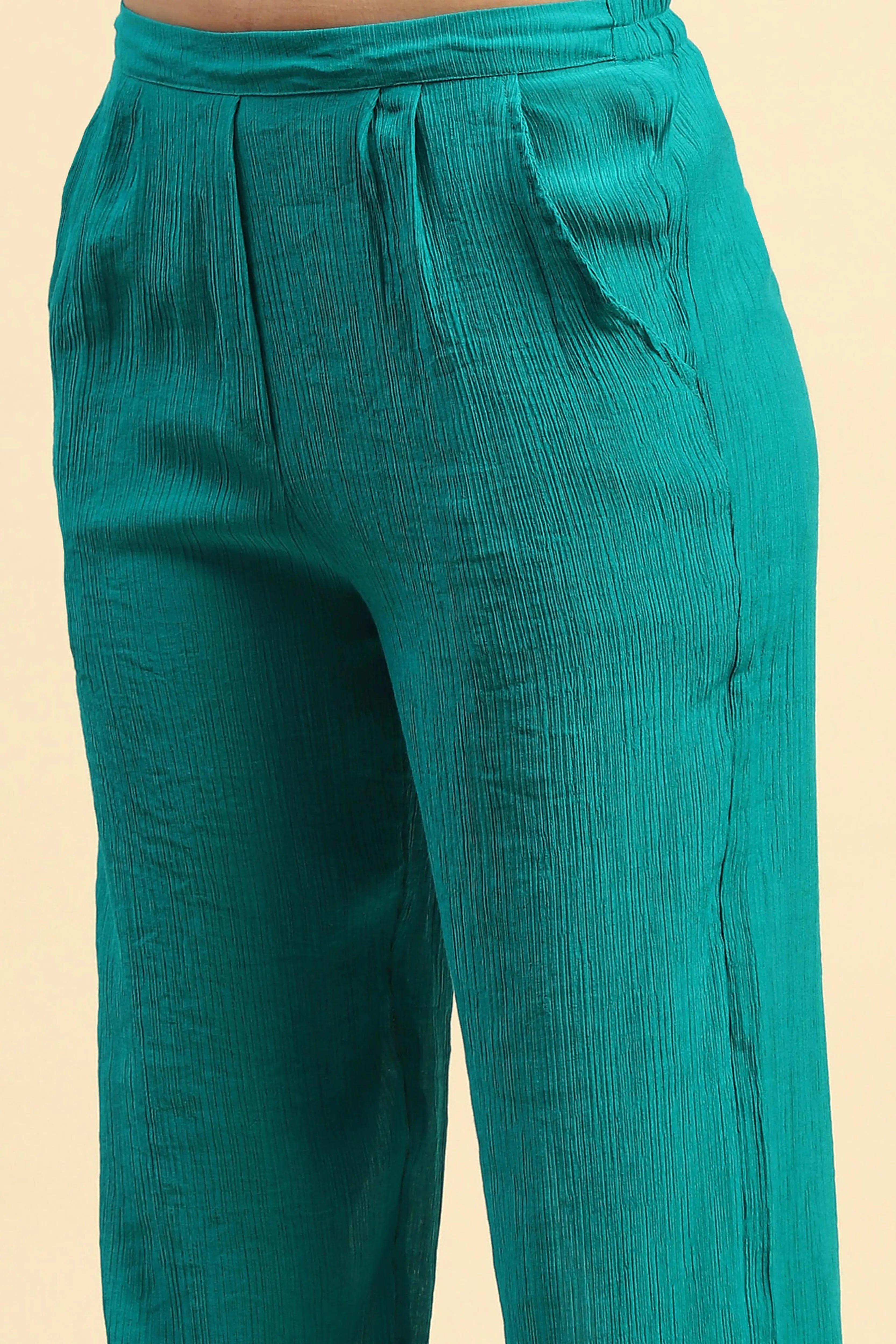 Sea Green Embroidered Viscose Relaxed Fit Co-ord Set - Global Republic