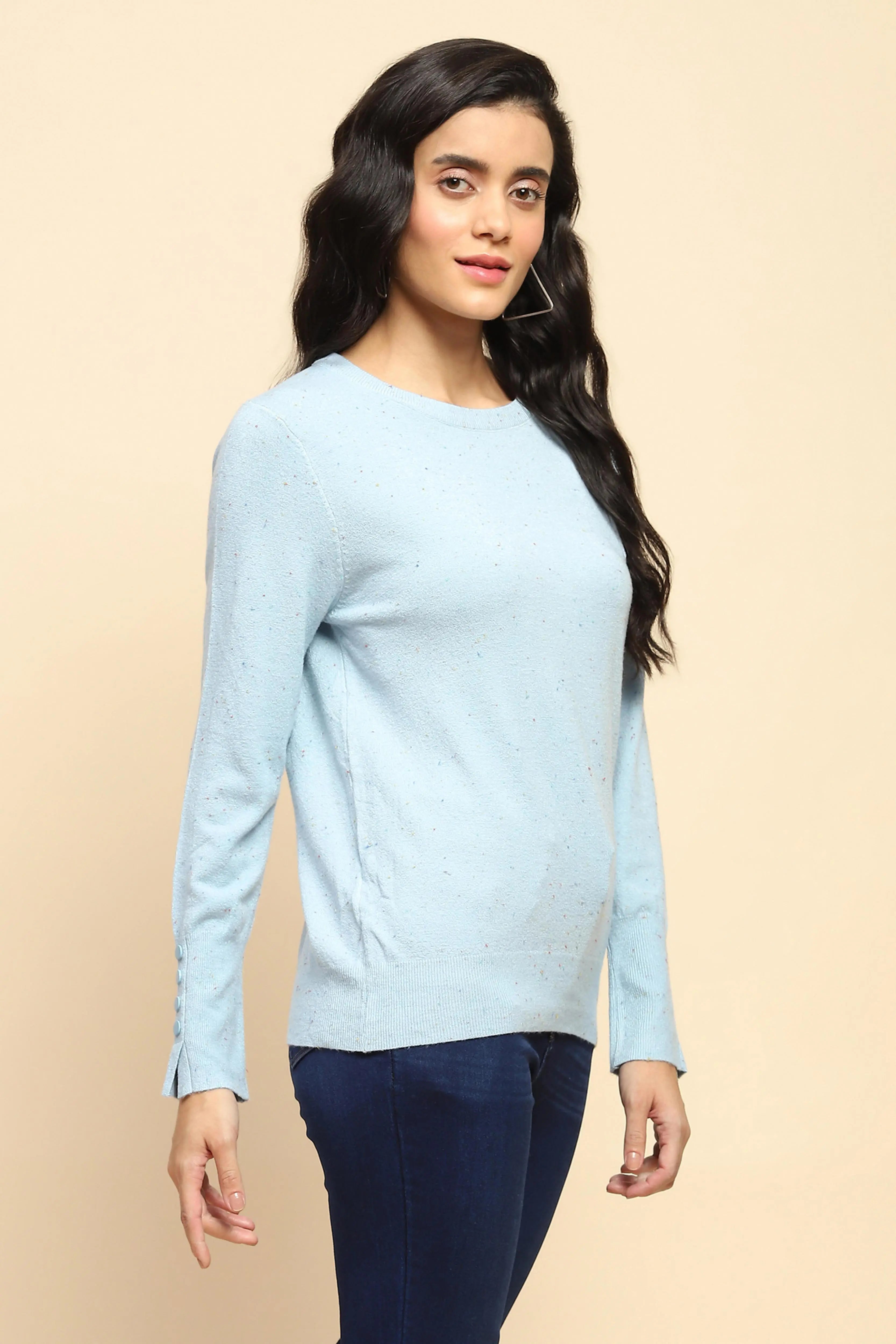 Sky Blue Viscose Blend Pullover - Global Republic