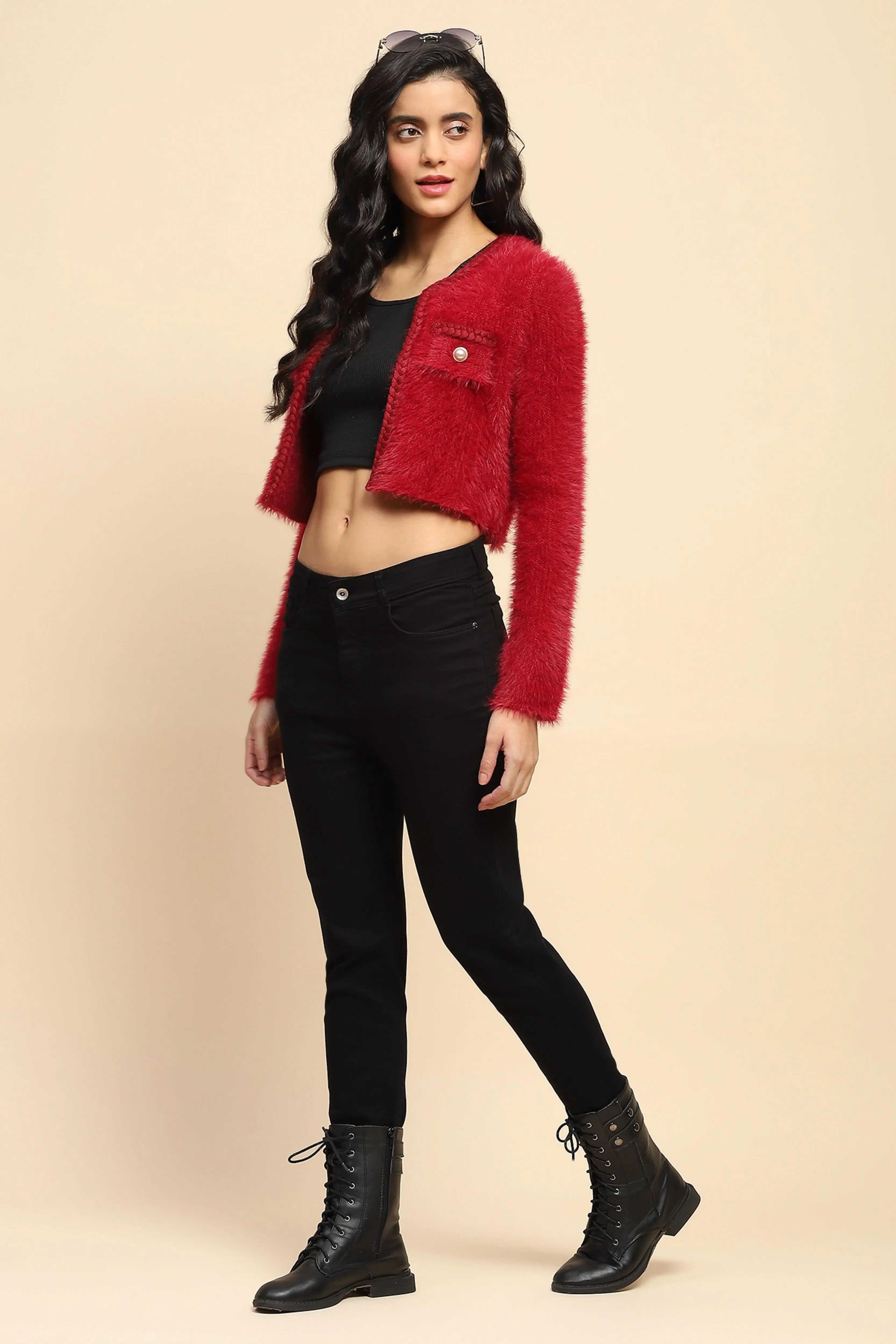 Crimson Nylon Regular Fit Shrug - Global Republic