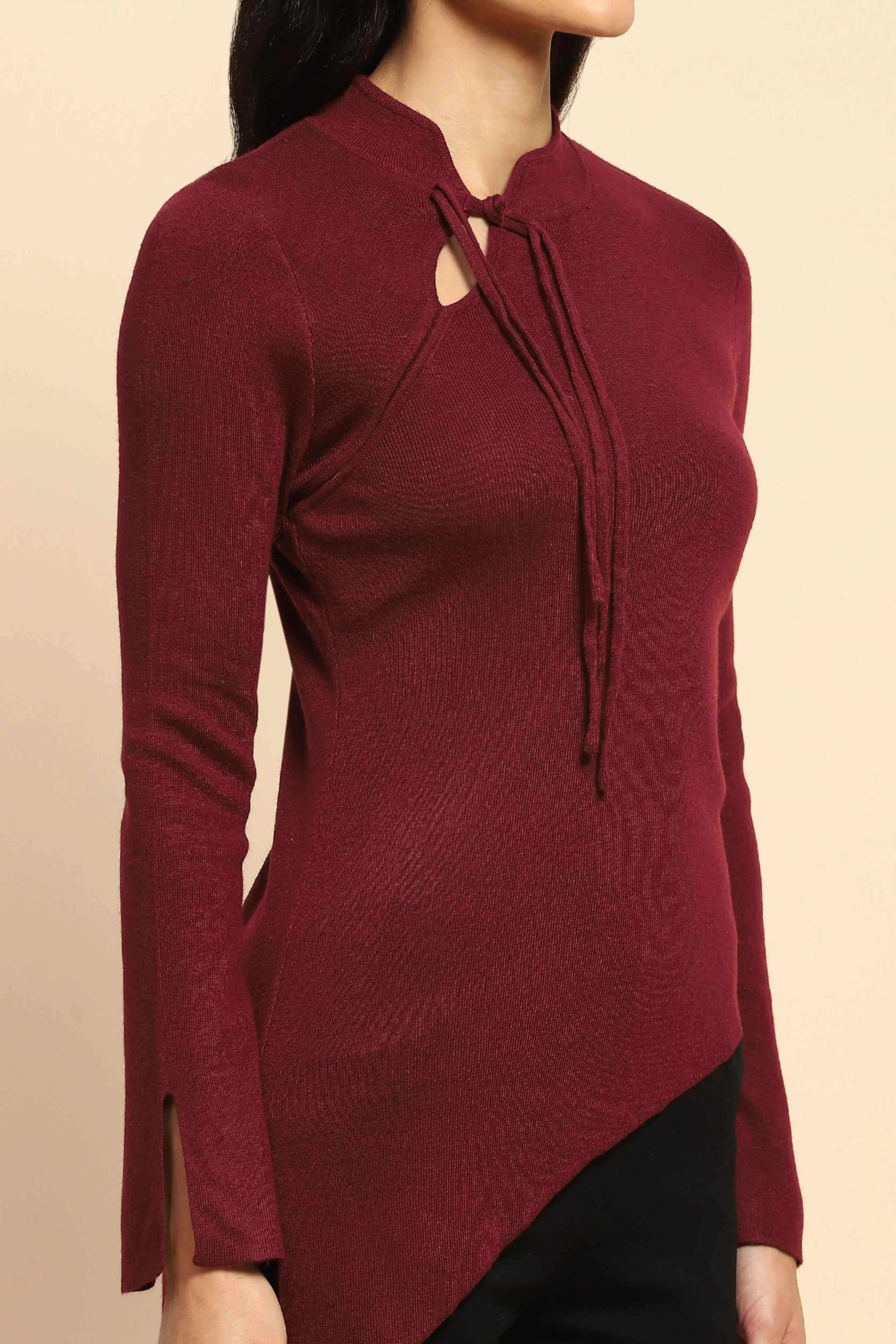 Maroon Acrylic Blend Winter Top - Global Republic