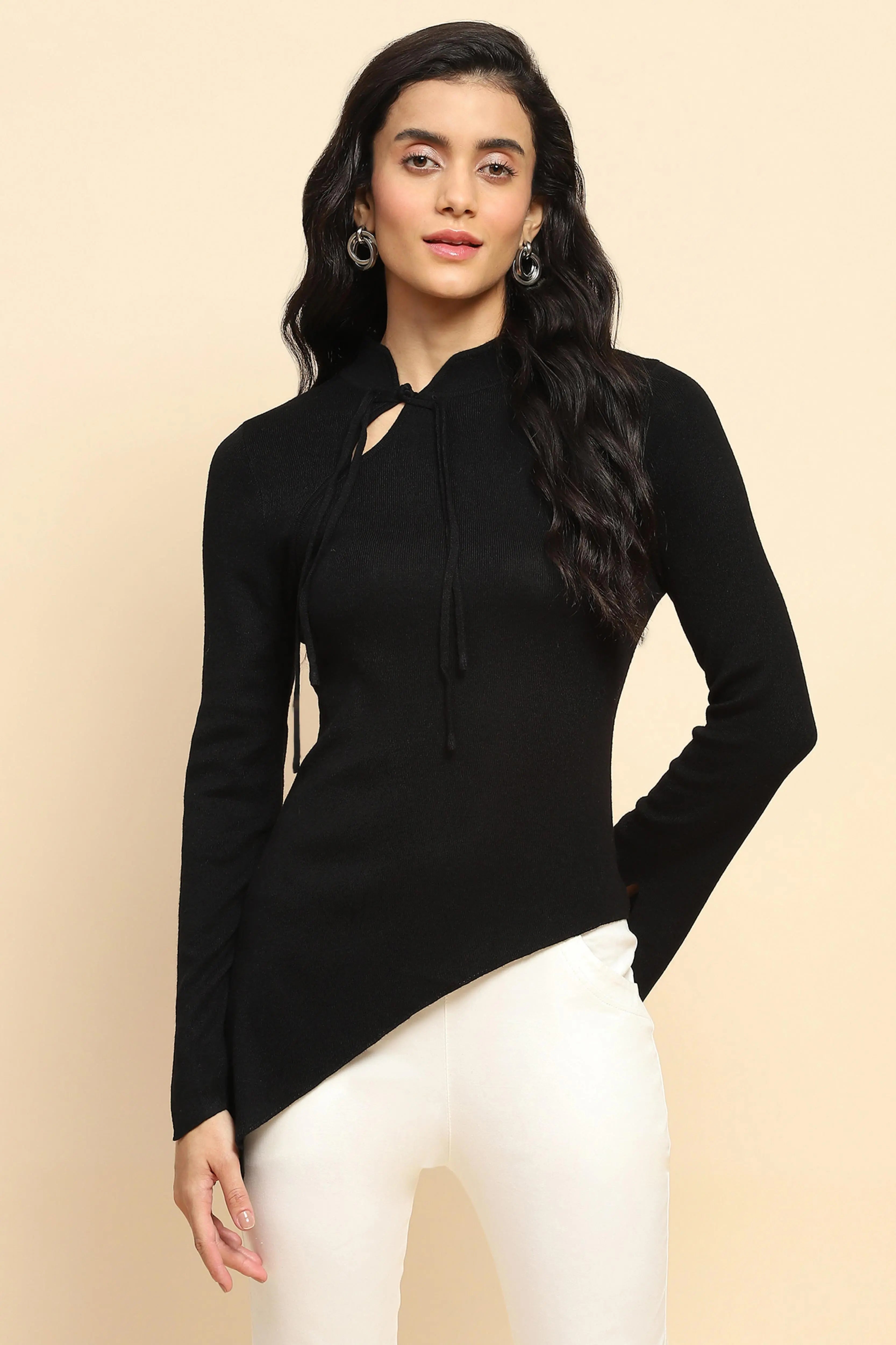 Black Acrylic Blend Winter Top - Global Republic