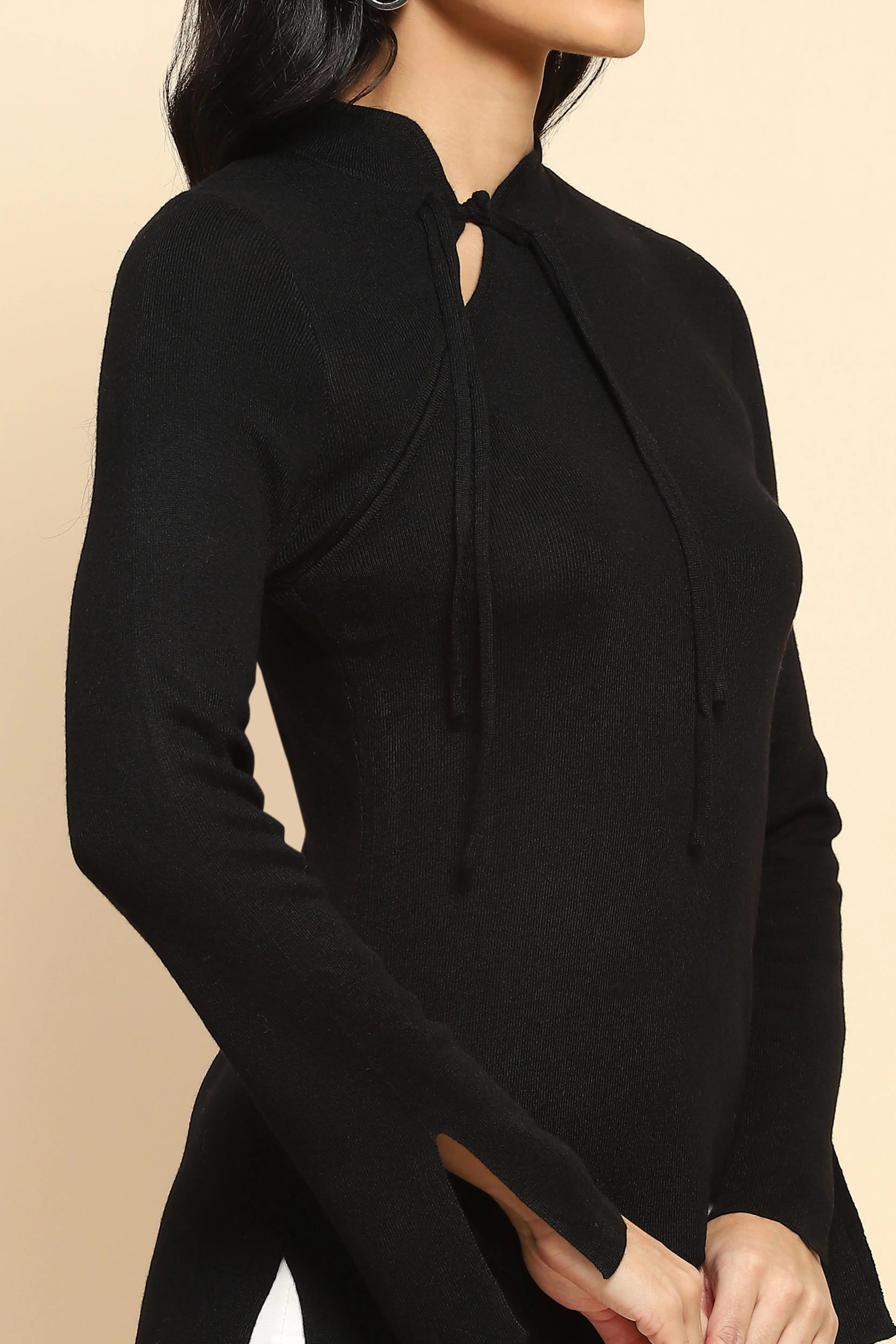Black Acrylic Blend Winter Top - Global Republic