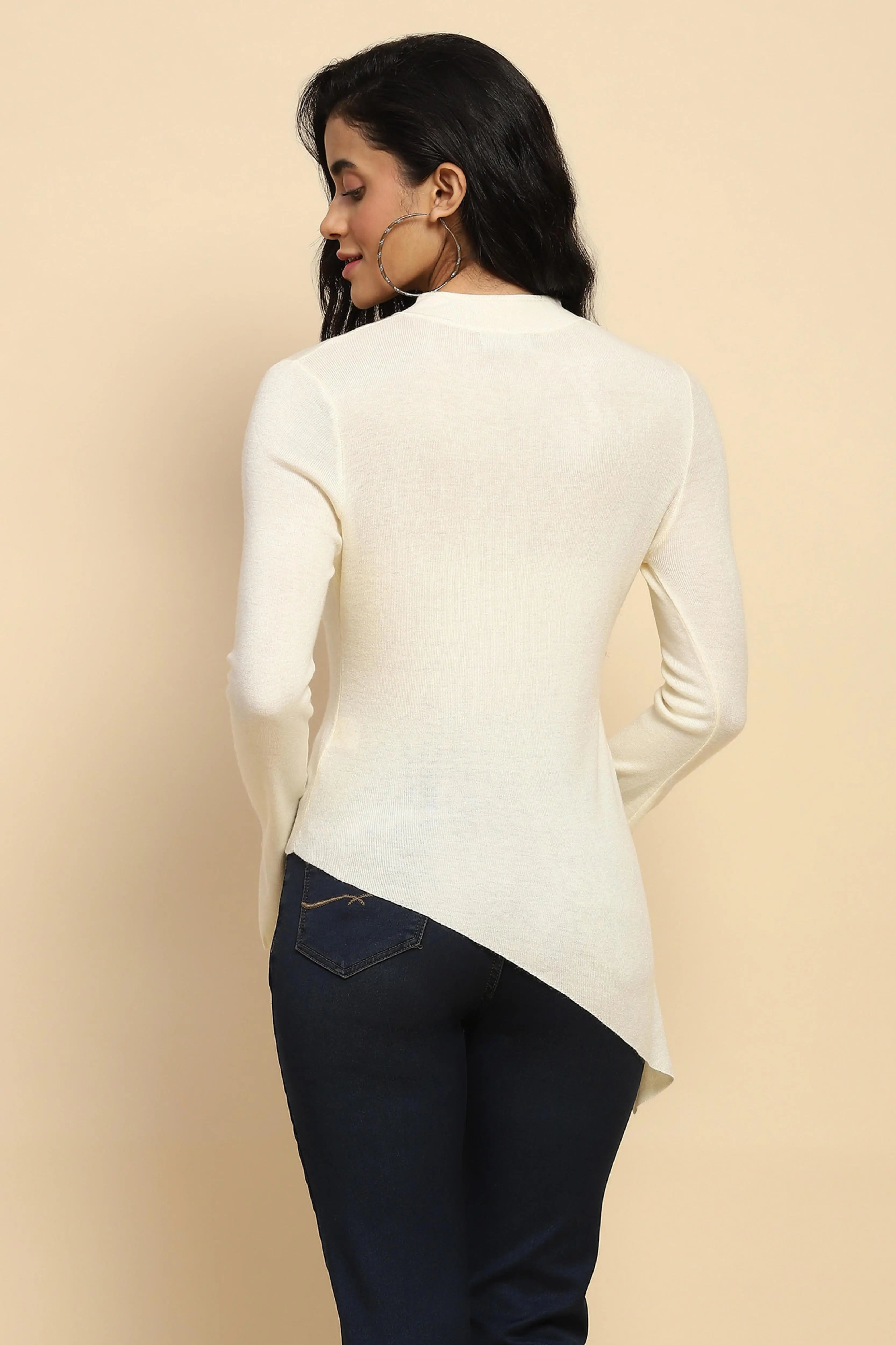 Off White Acrylic Blend Winter Top - Global Republic