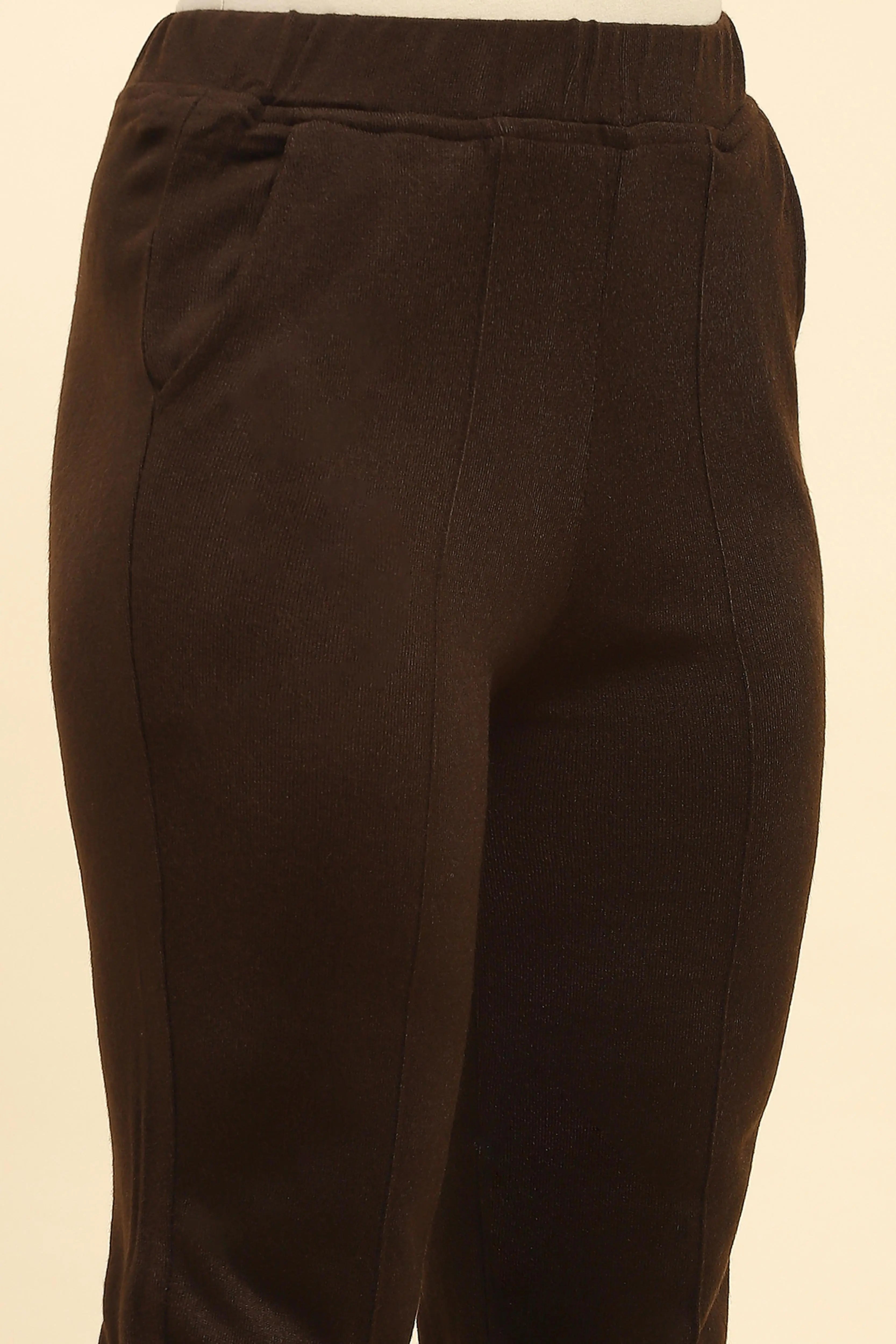 Coffee Woolen Embroidered Kurta Bottom Set With Dupatta For Winter - Global Republic