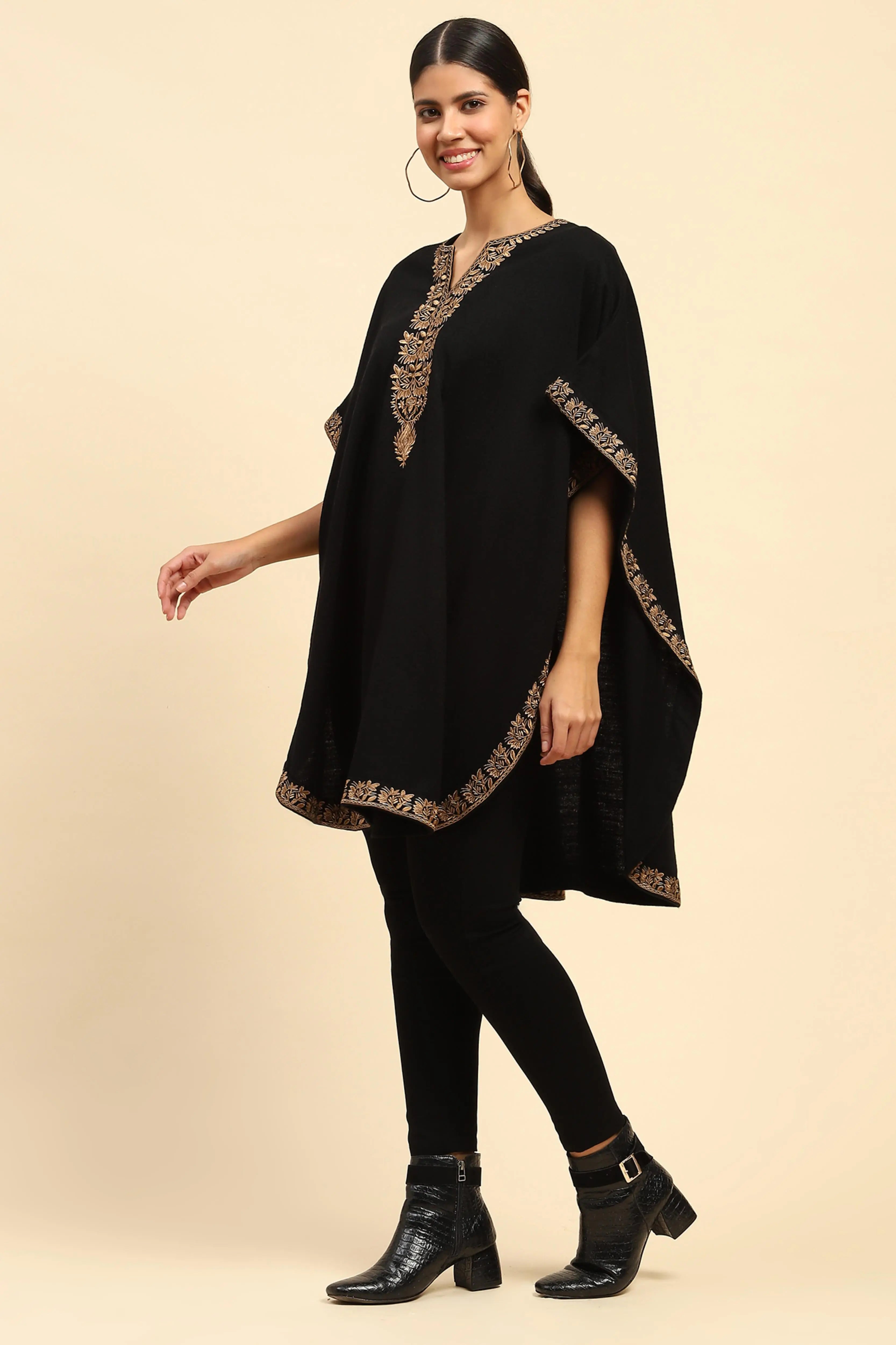 Black Woolen Embroidered Cape