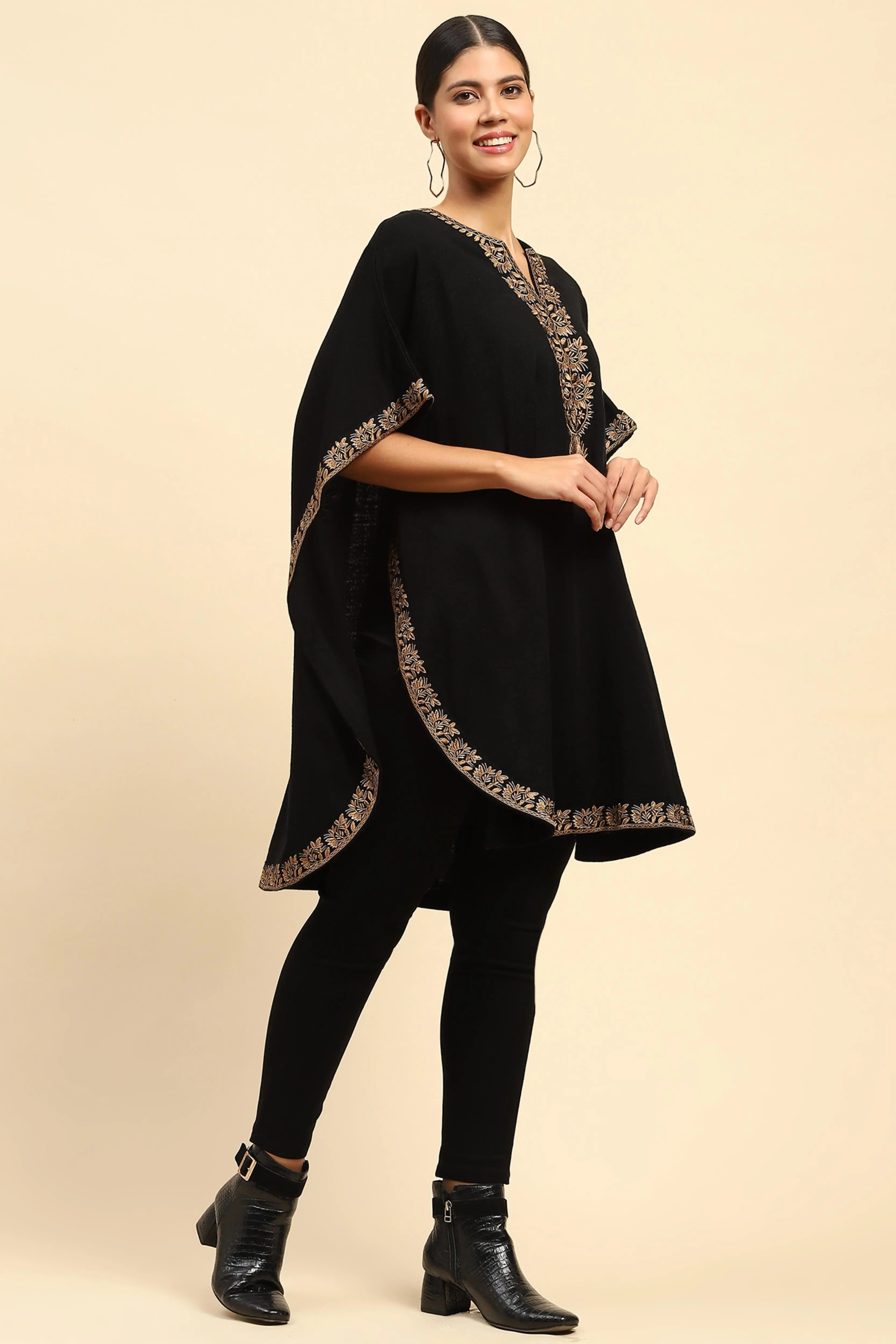 Black Woolen Embroidered Cape