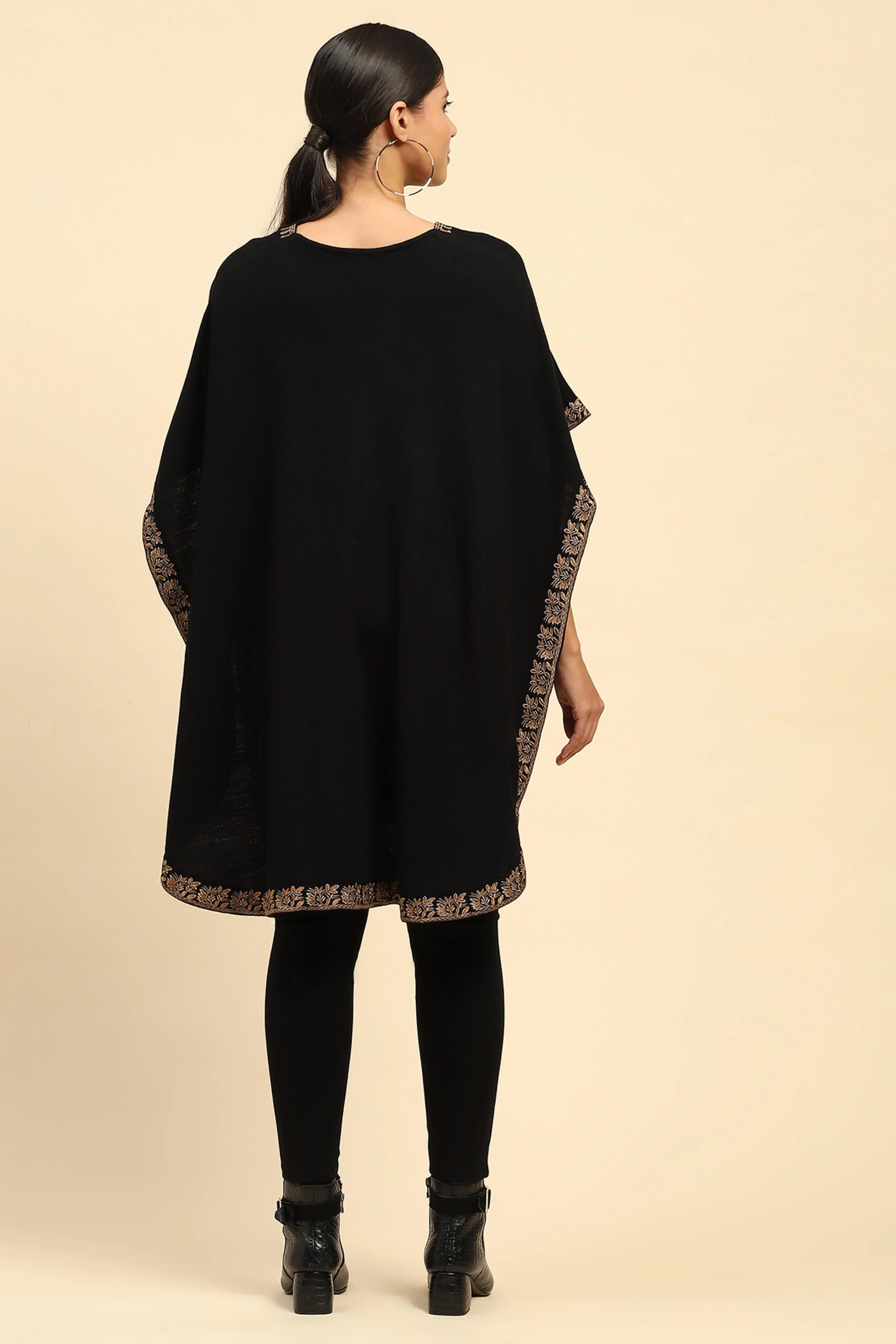 Black Woolen Embroidered Cape