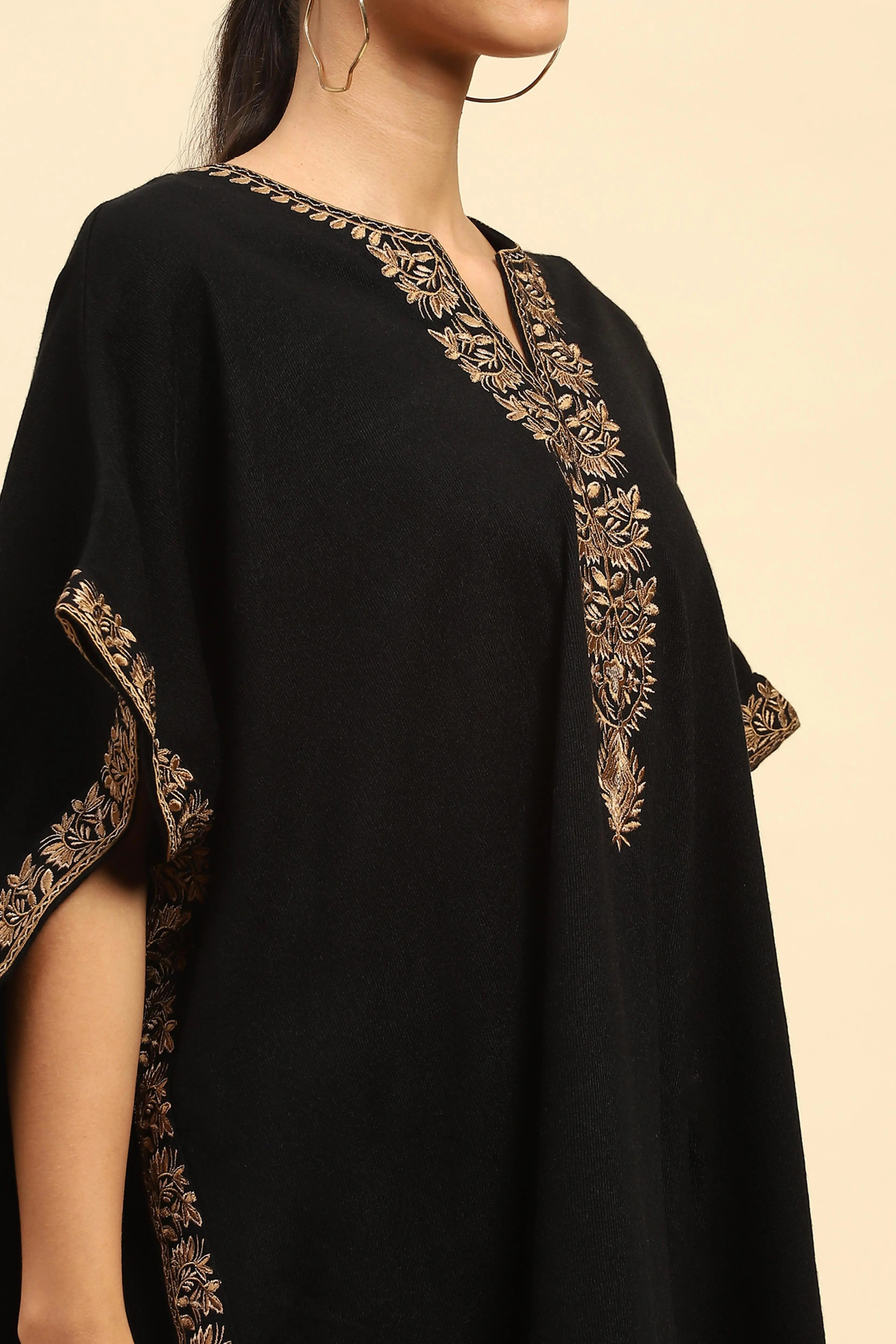 Black Woolen Embroidered Cape
