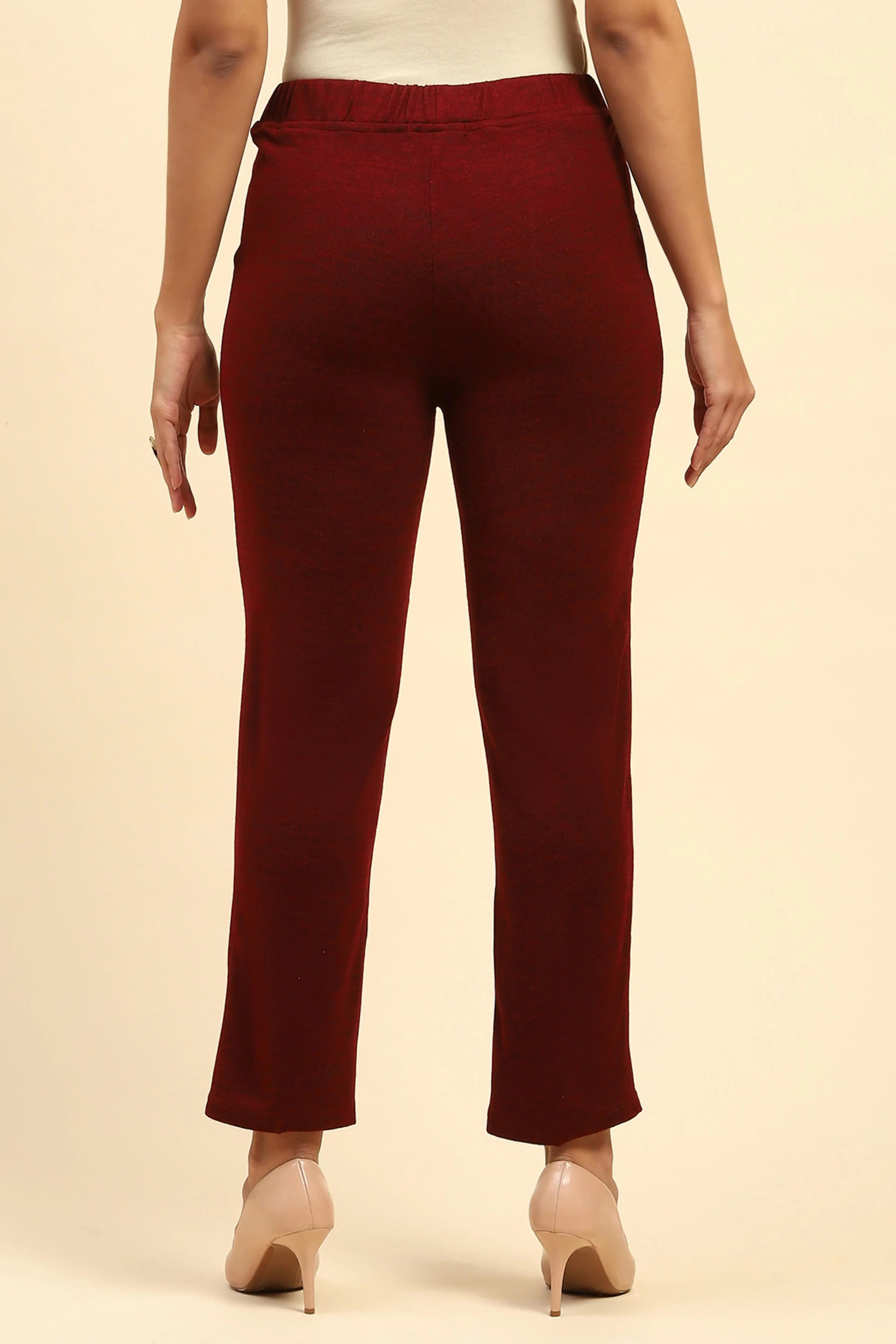 Dark Maroon Woolen Solid Pant For Winter - Global Republic