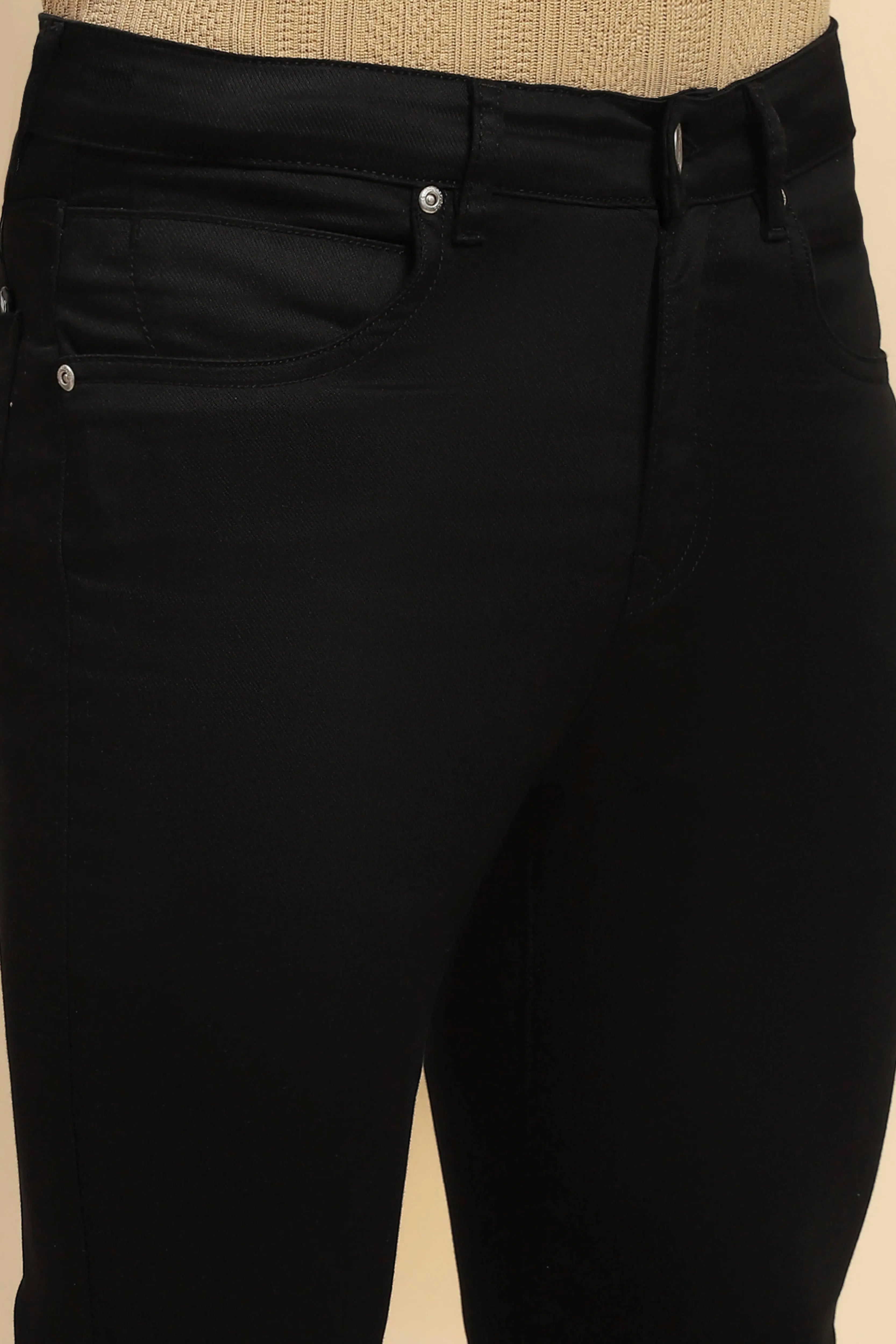 Black Straight Fit Cotton Blend Trouser - Global Republic