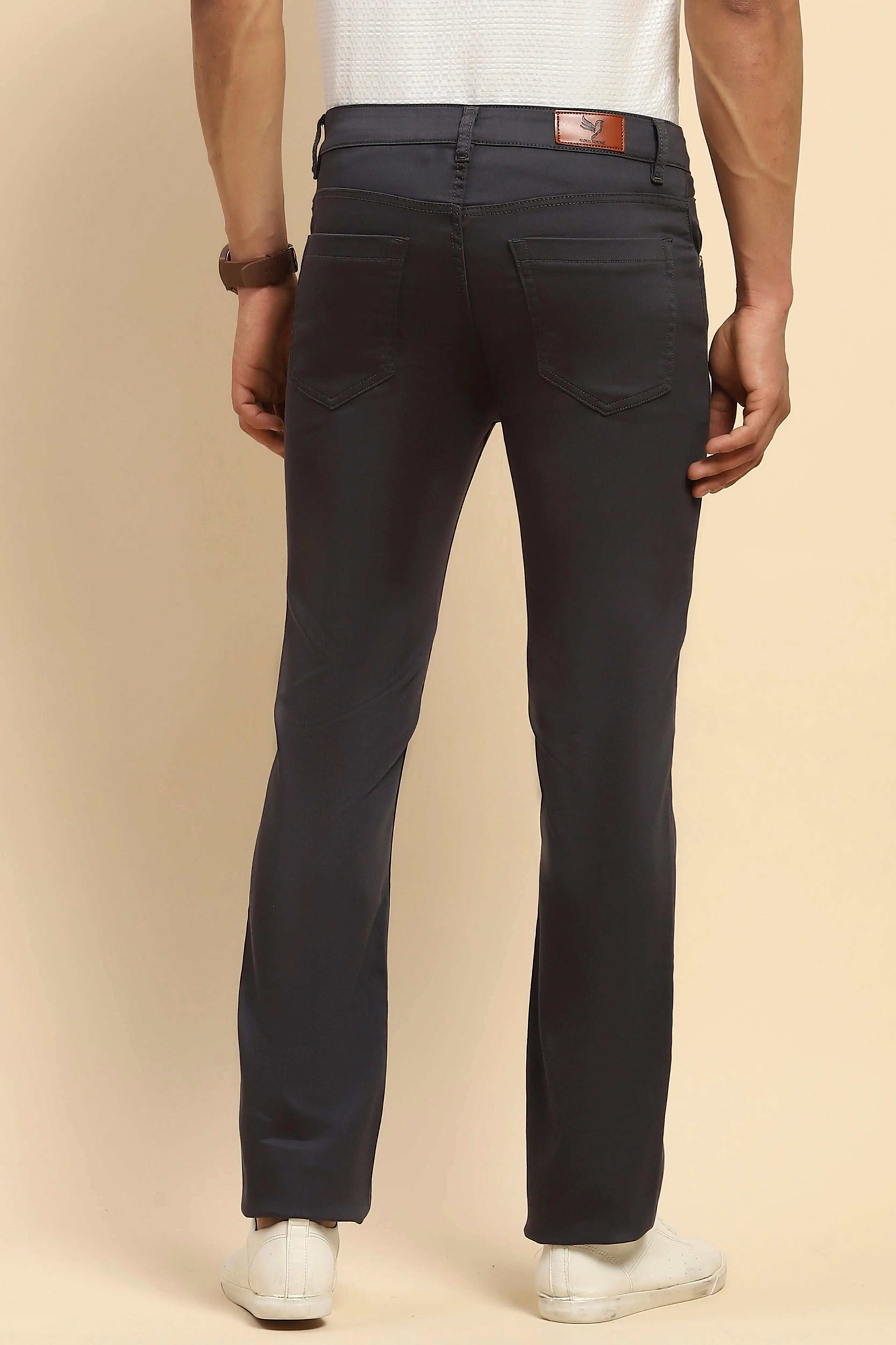 Grey Cotton Blend Straight Fit Trouser - Global Republic