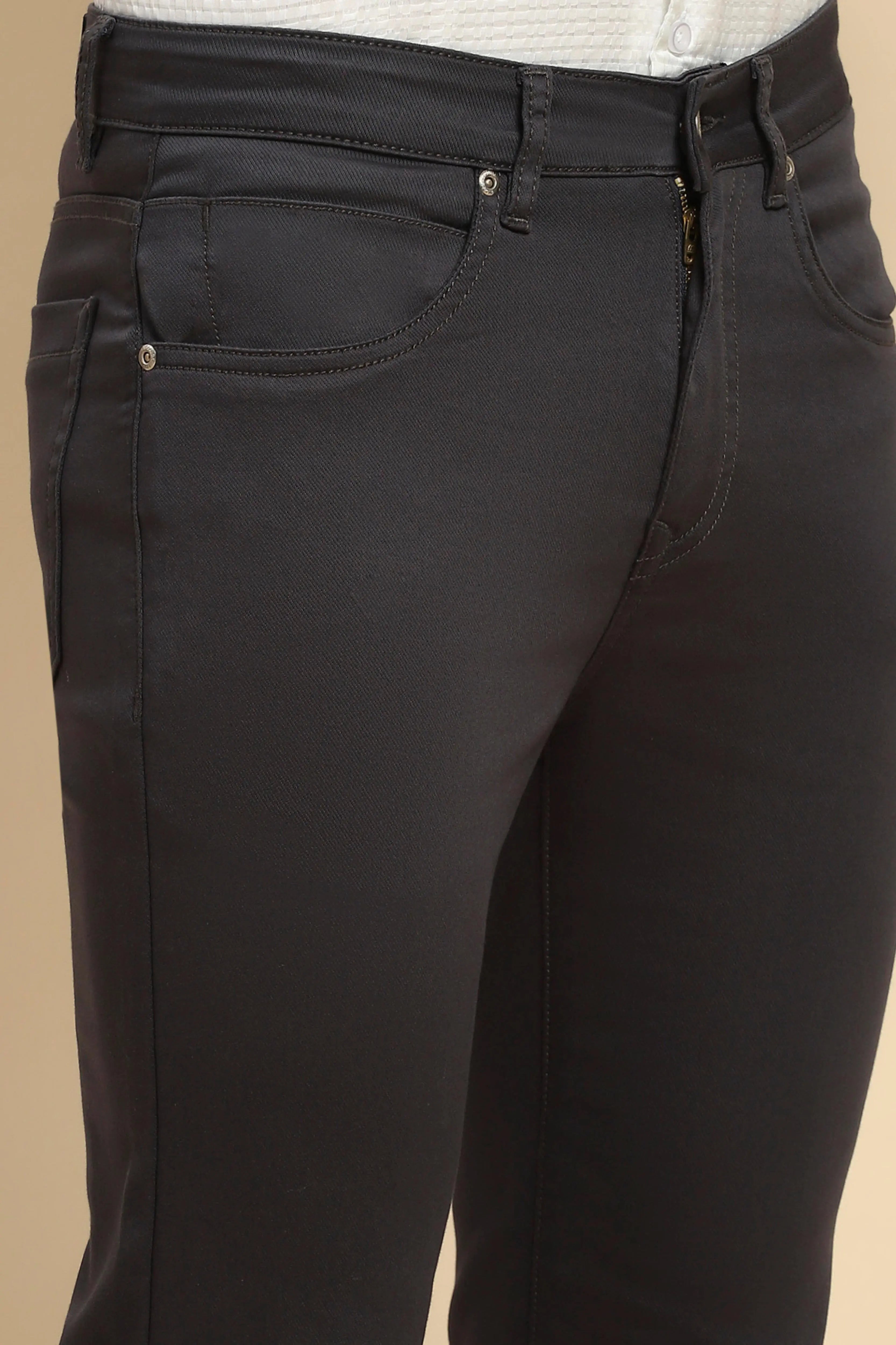 Grey Cotton Blend Straight Fit Trouser - Global Republic