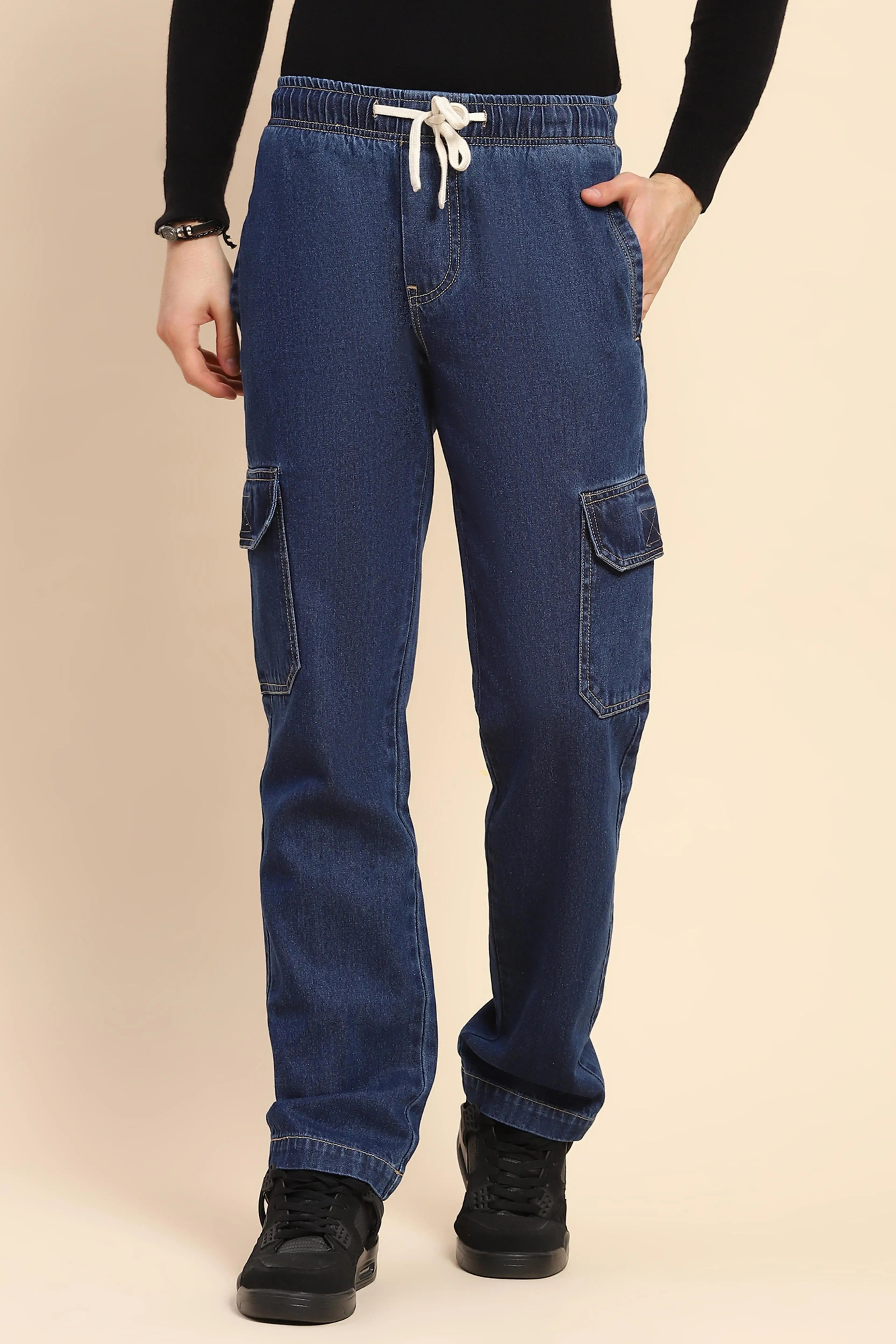 Blue Cotton Blend Solid Lower - Global Republic