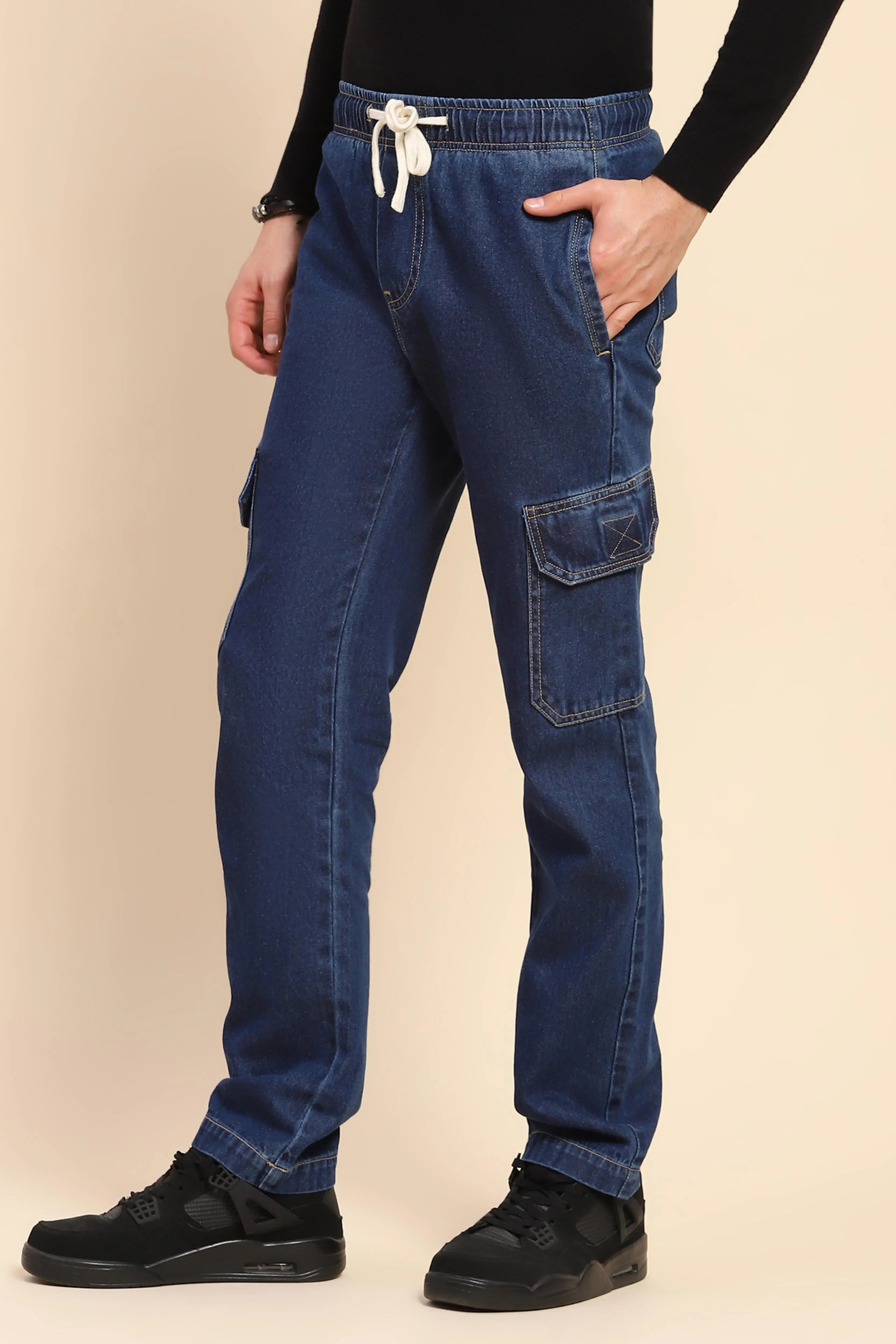 Blue Cotton Blend Solid Lower - Global Republic