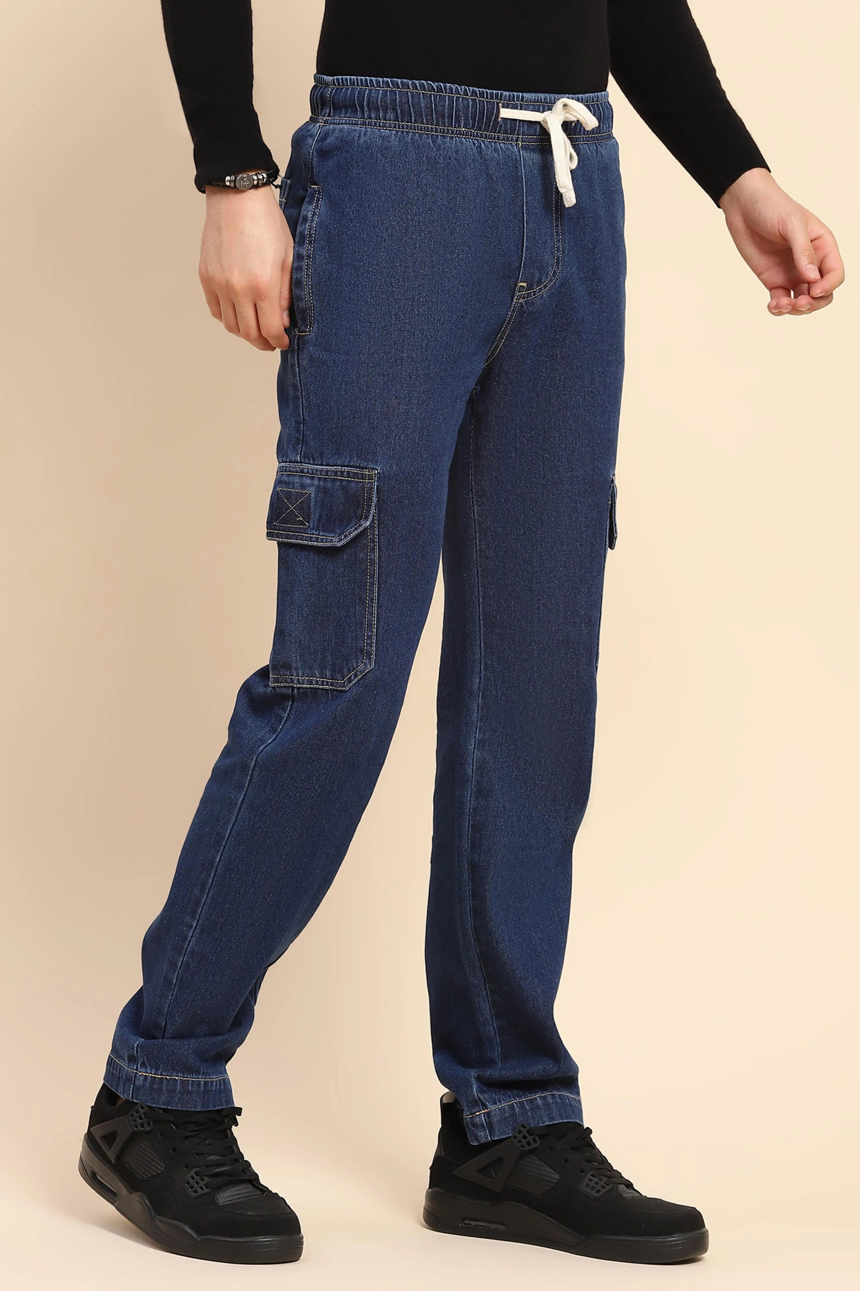 Blue Cotton Blend Solid Lower - Global Republic