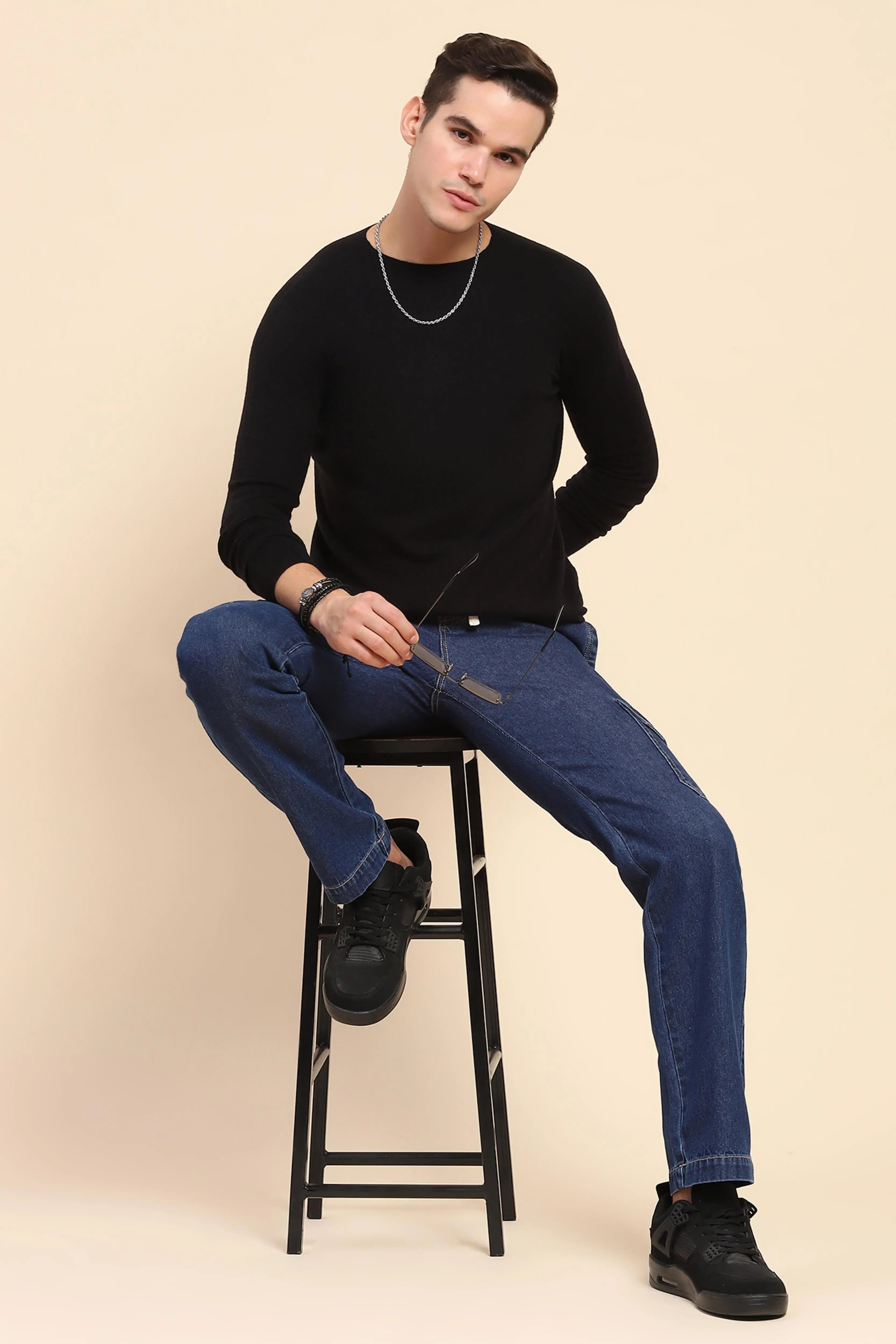 Blue Cotton Blend Solid Lower - Global Republic