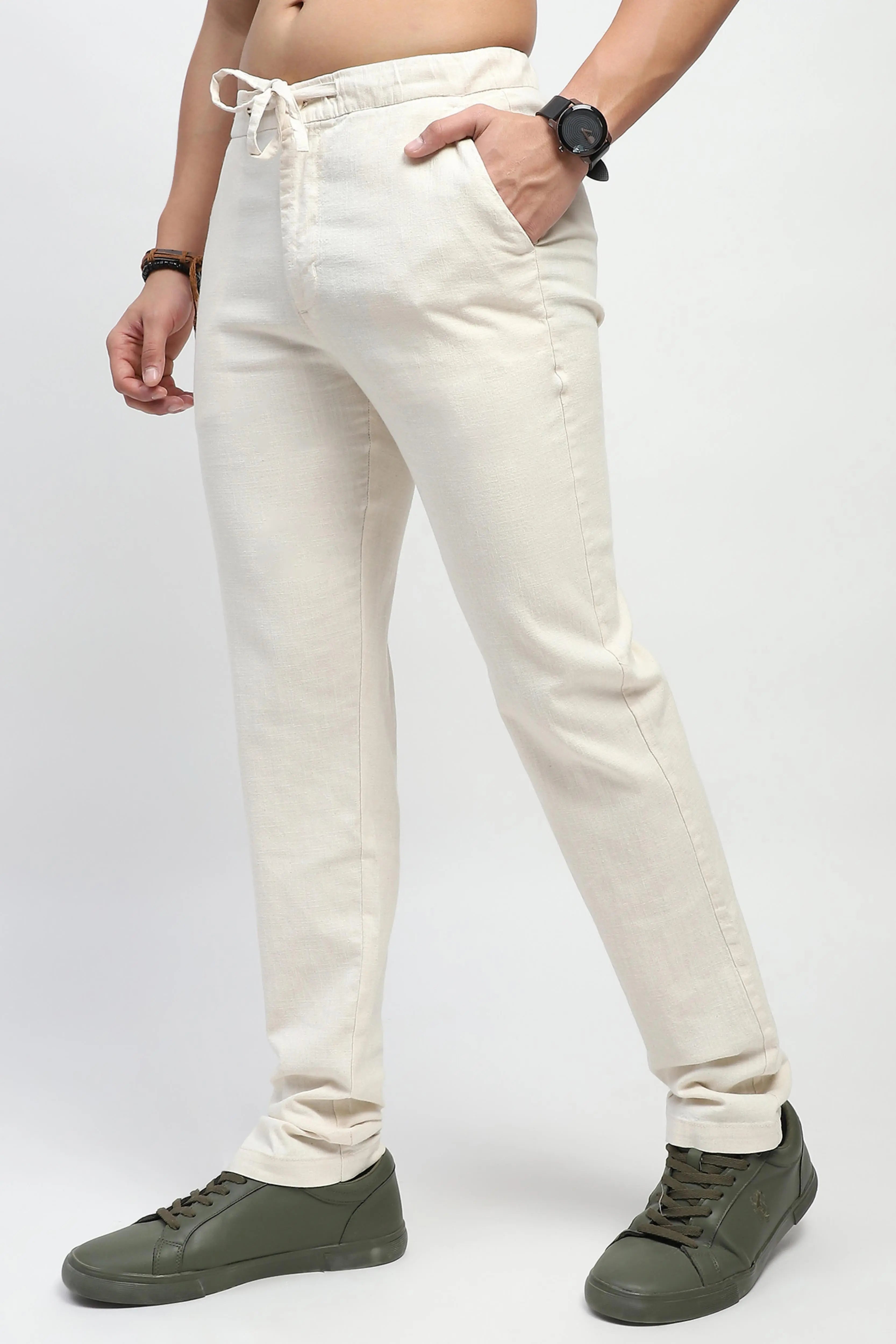 Natural Solid Cotton Trouser - Global Republic