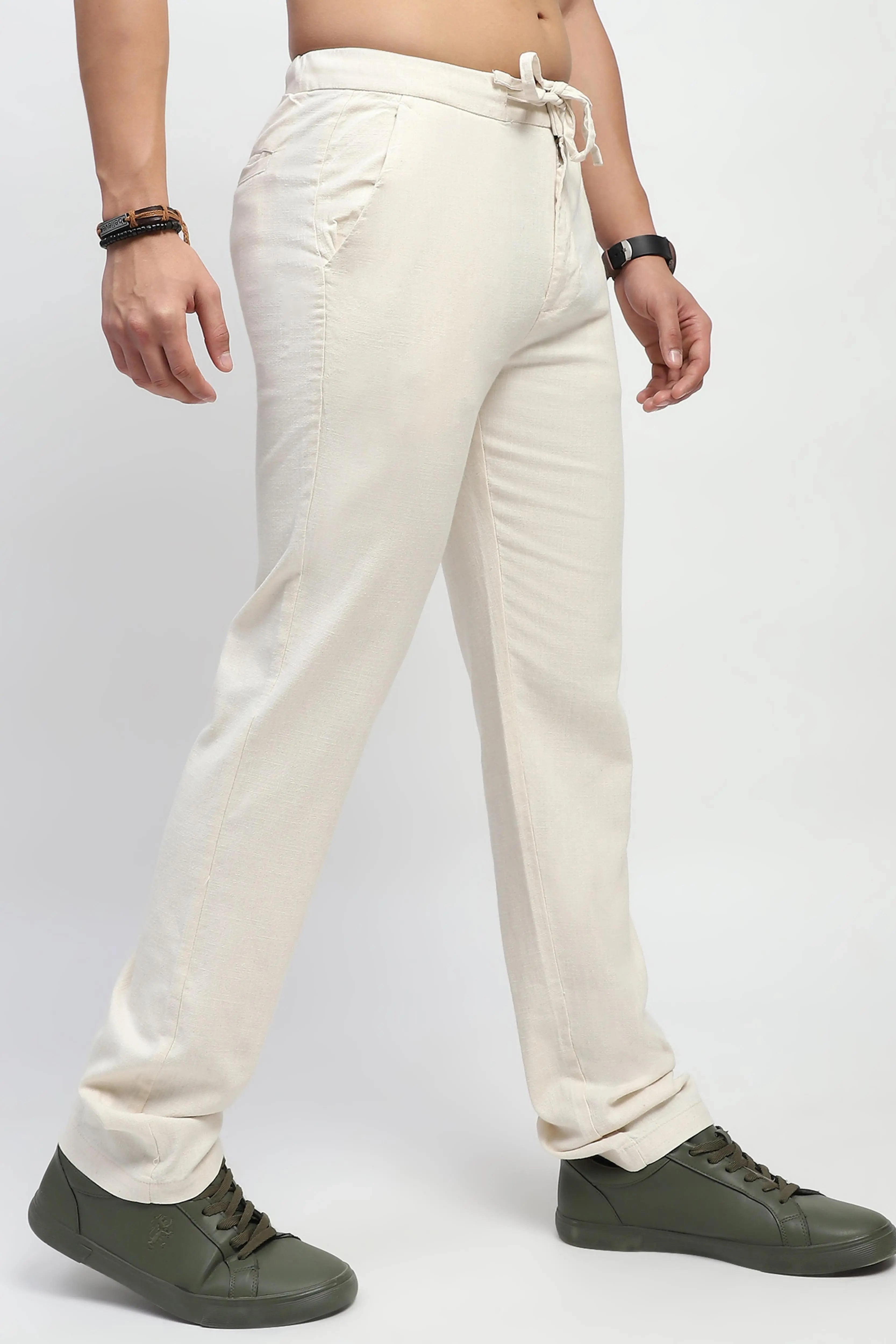 Natural Solid Cotton Trouser - Global Republic