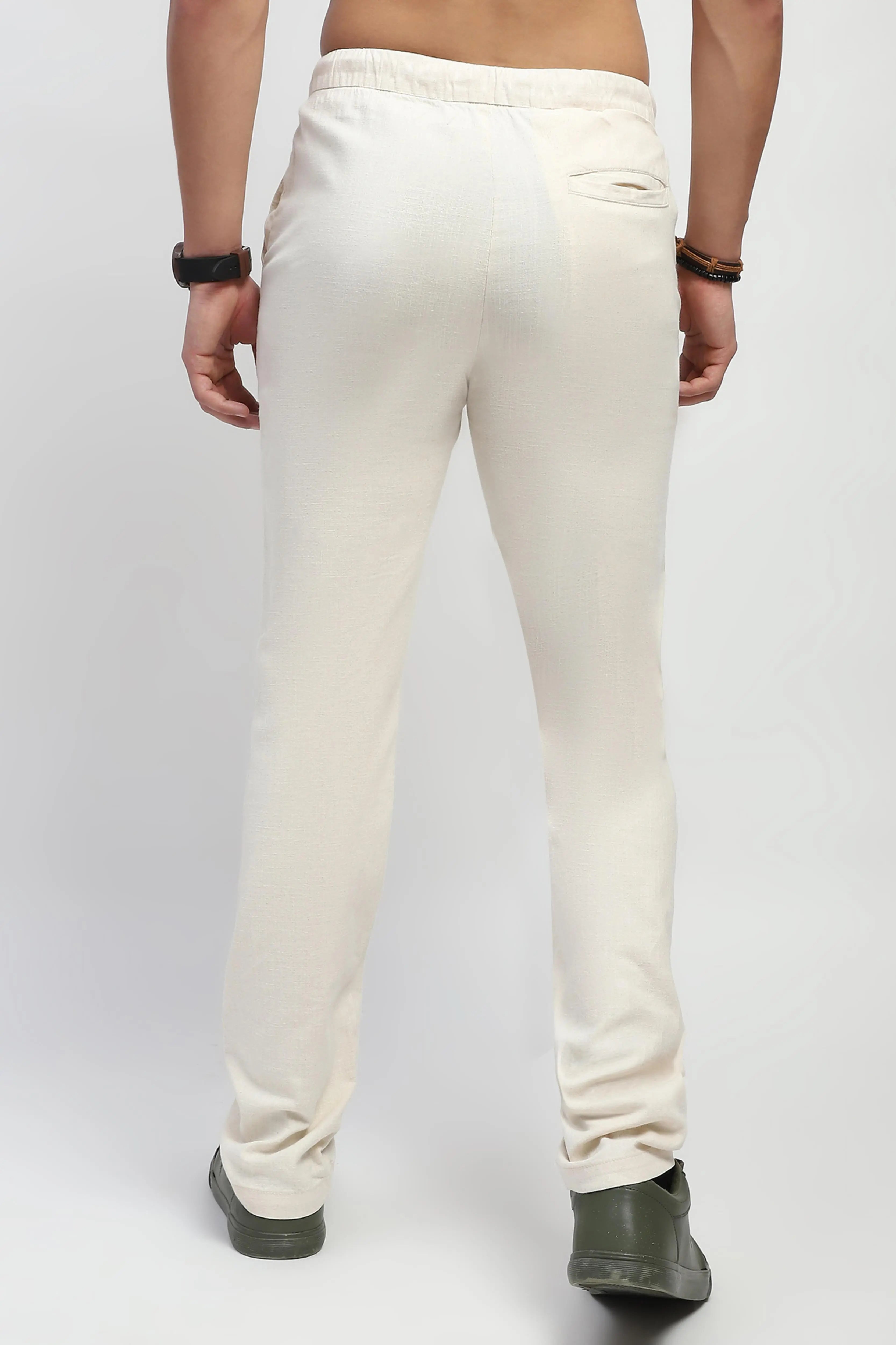 Natural Solid Cotton Trouser - Global Republic