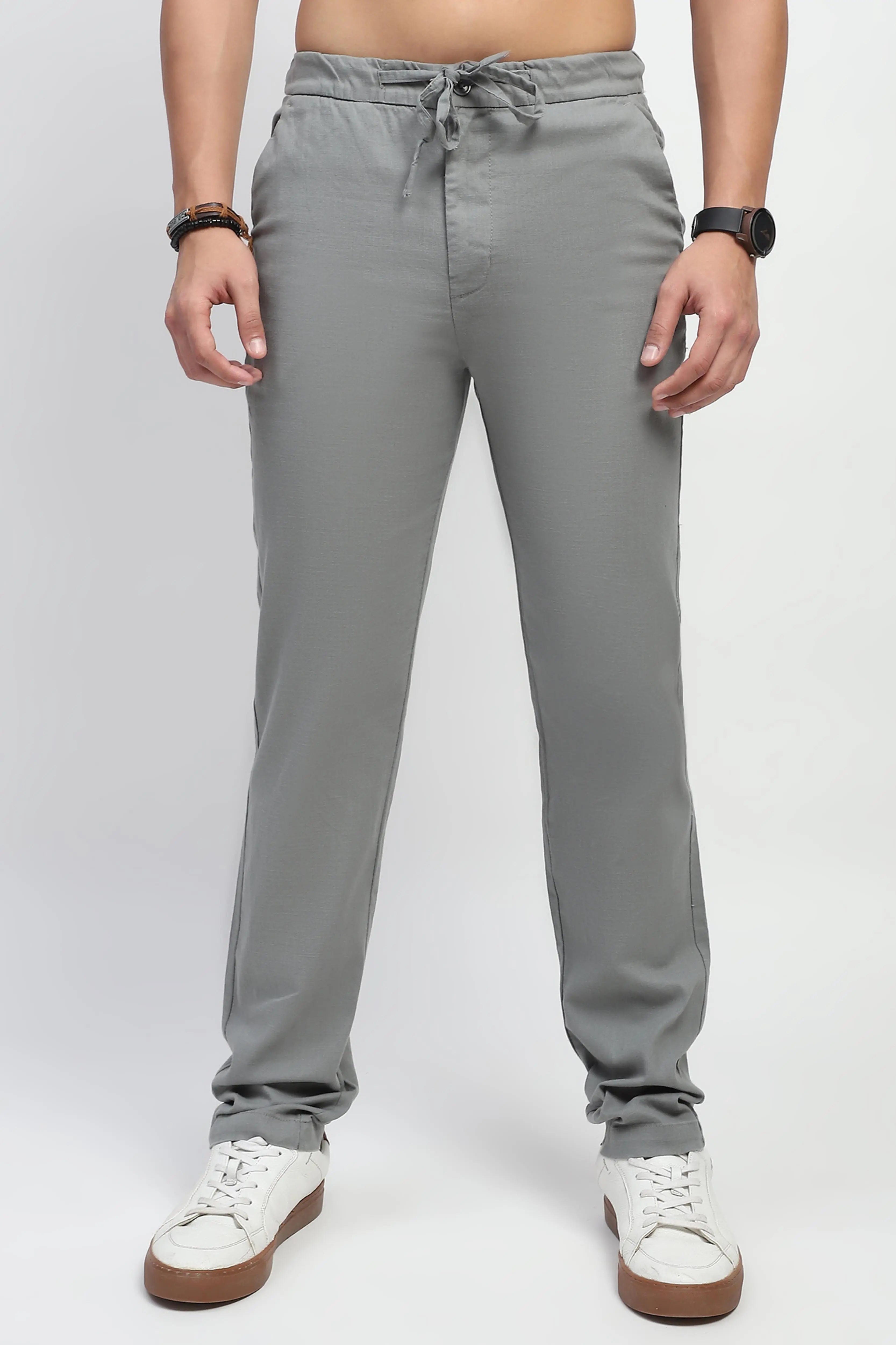 Olive Solid Cotton Regular Fit Trouser - Global Republic