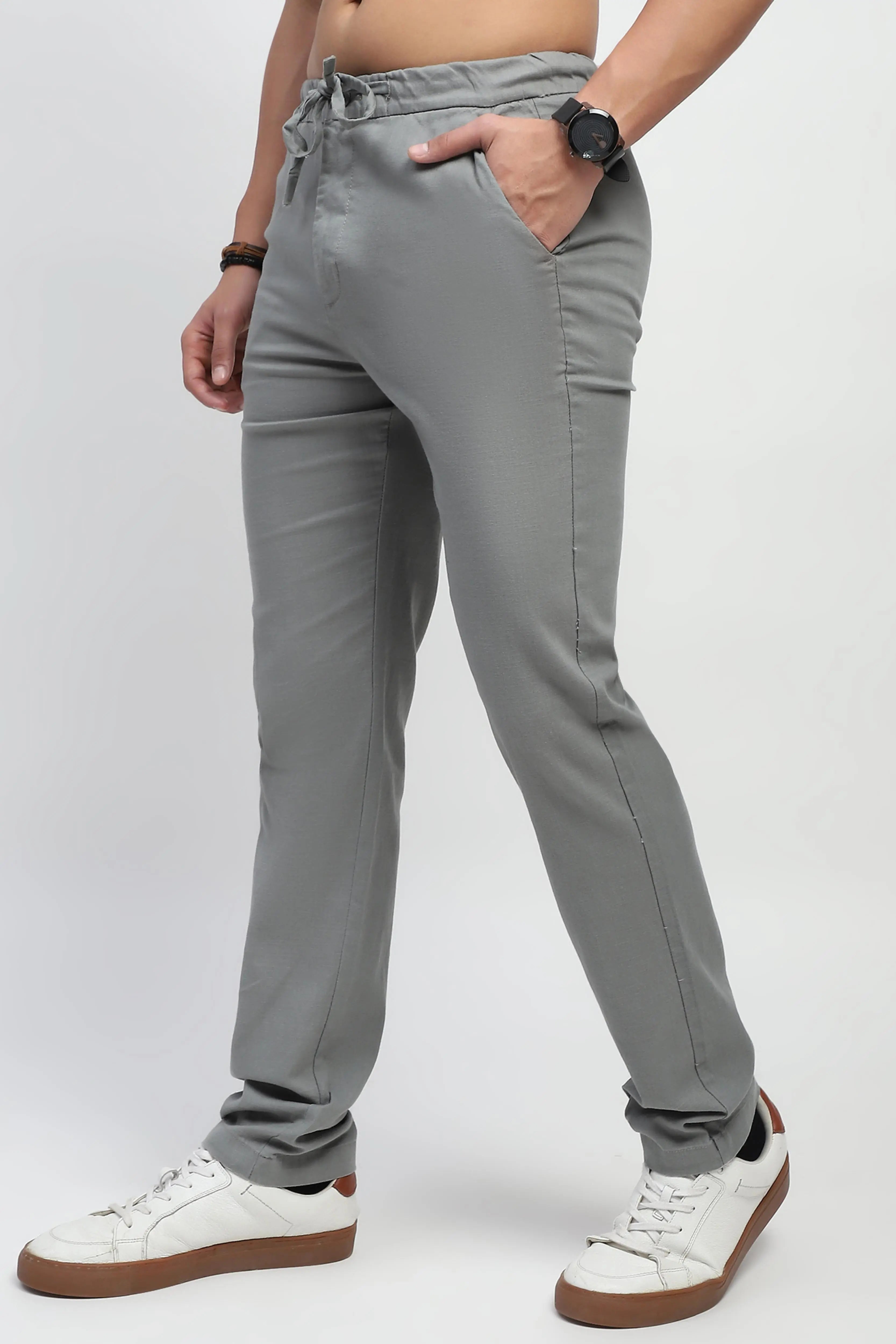 Olive Solid Cotton Regular Fit Trouser - Global Republic