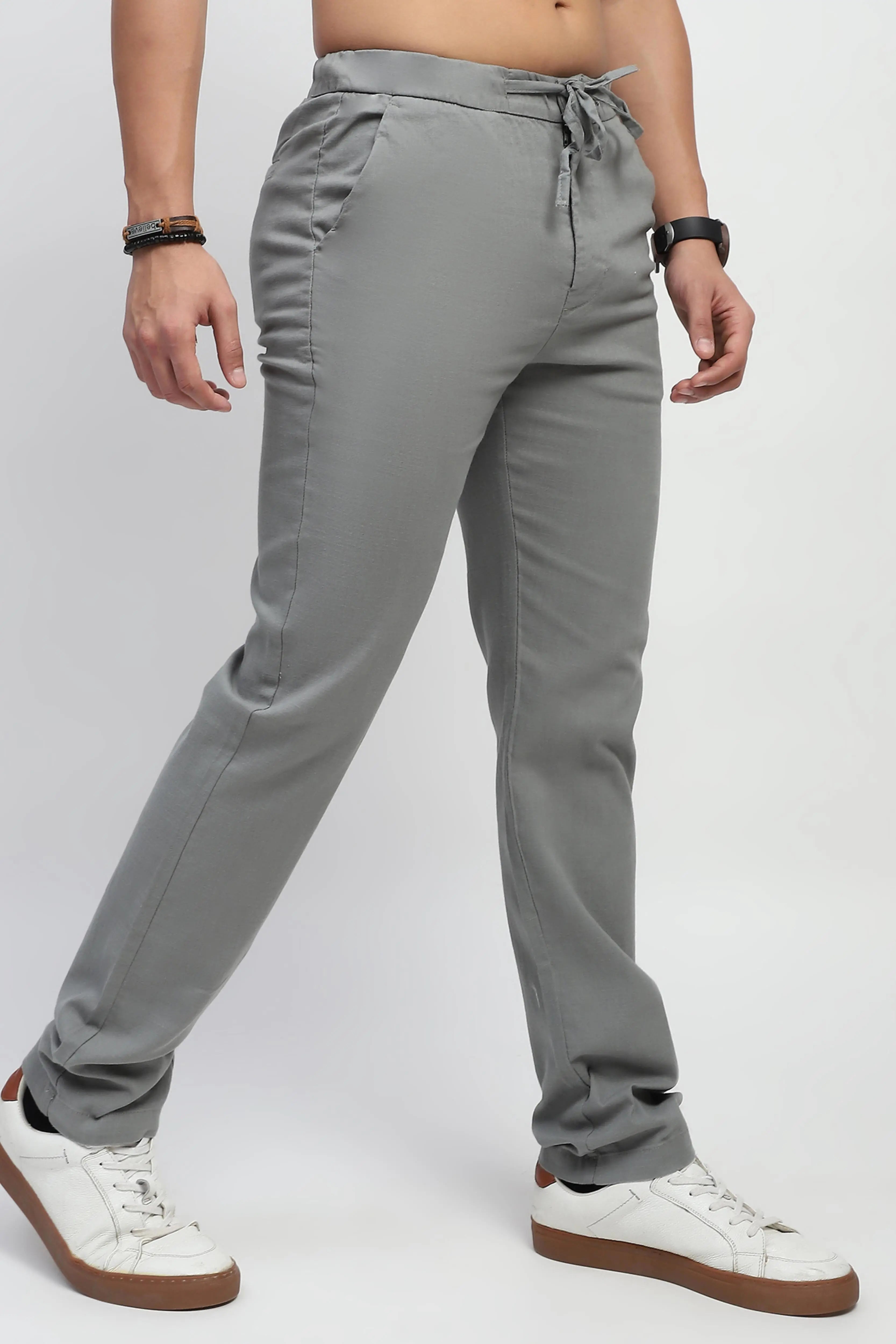 Olive Solid Cotton Regular Fit Trouser - Global Republic