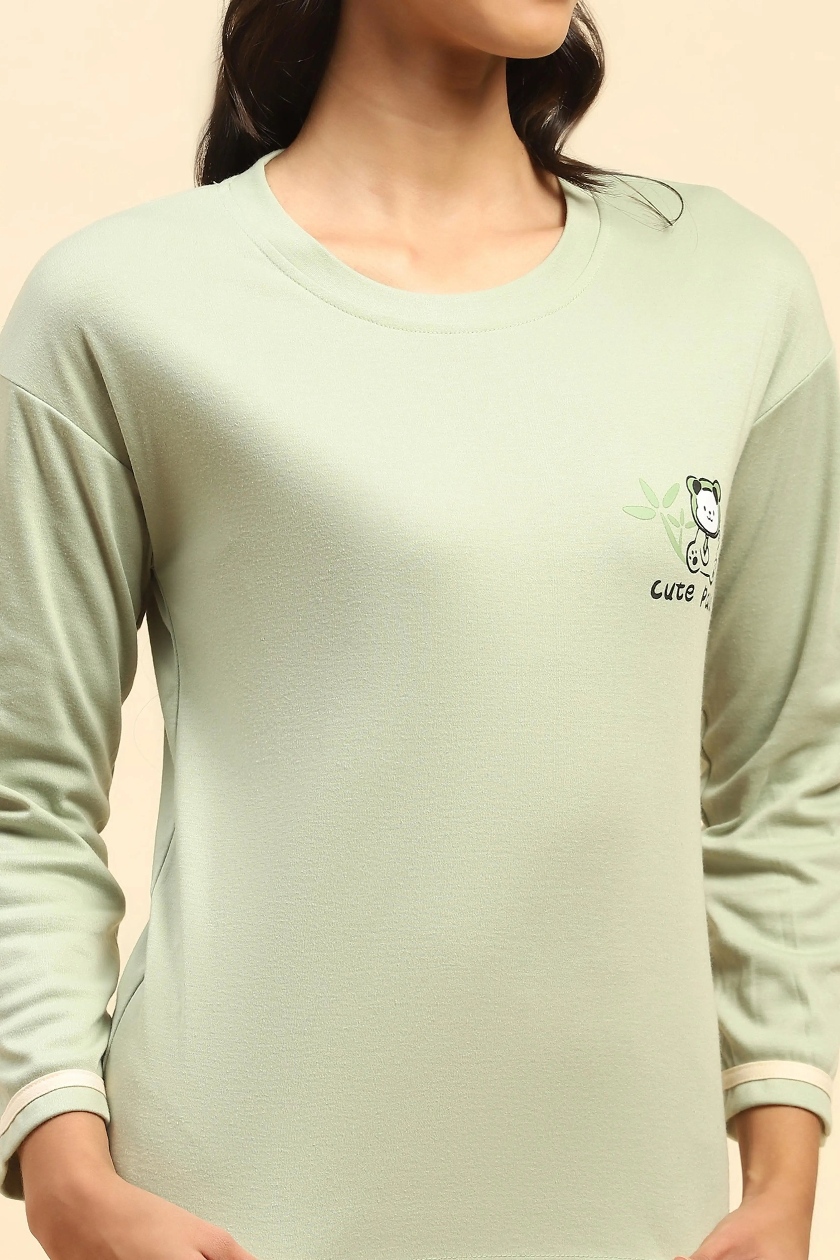 Green Teddy Print Cotton Nightsuit - Global Republic