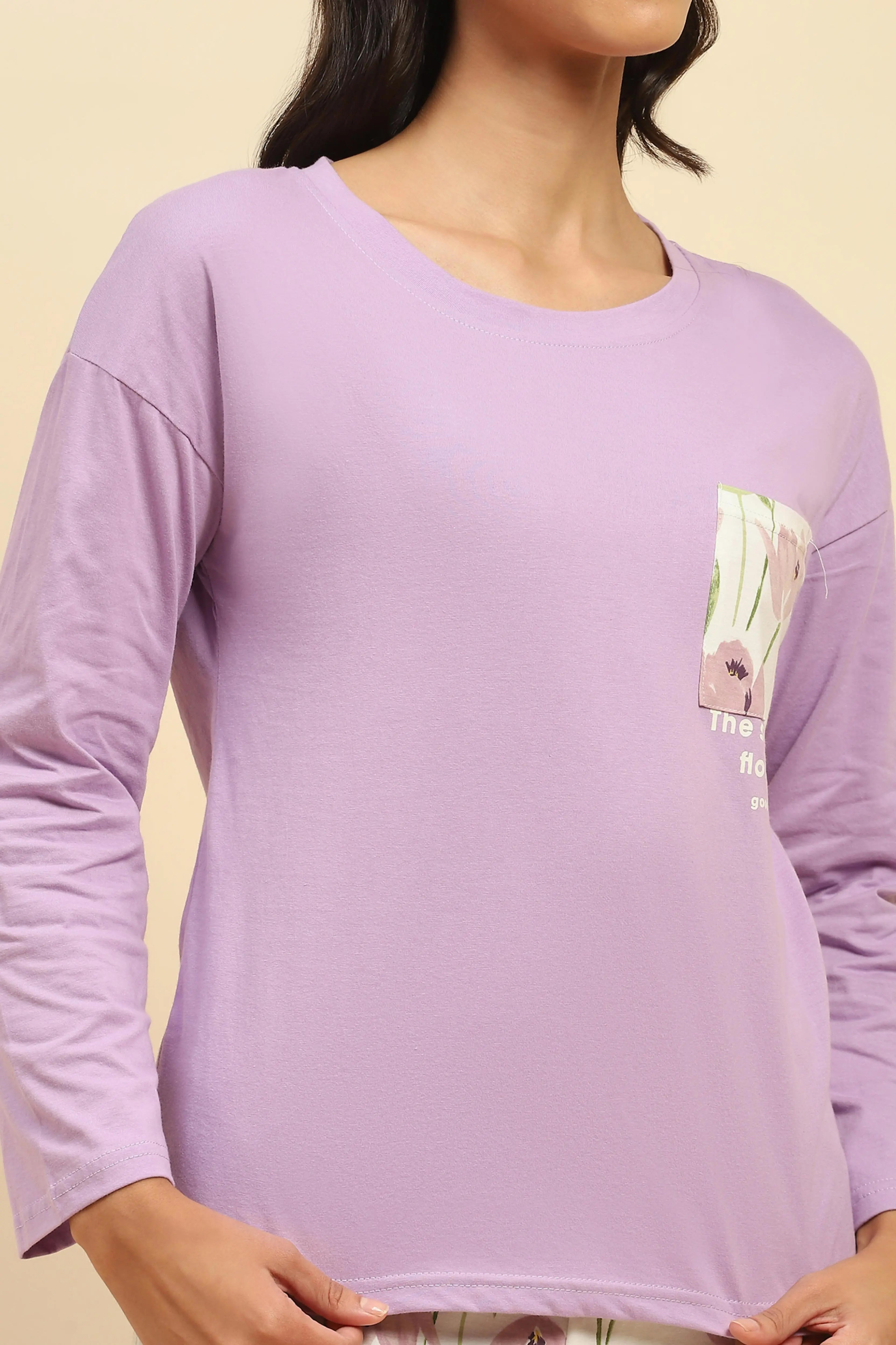 Lavender Floral Cotton Nightsuit - Global Republic