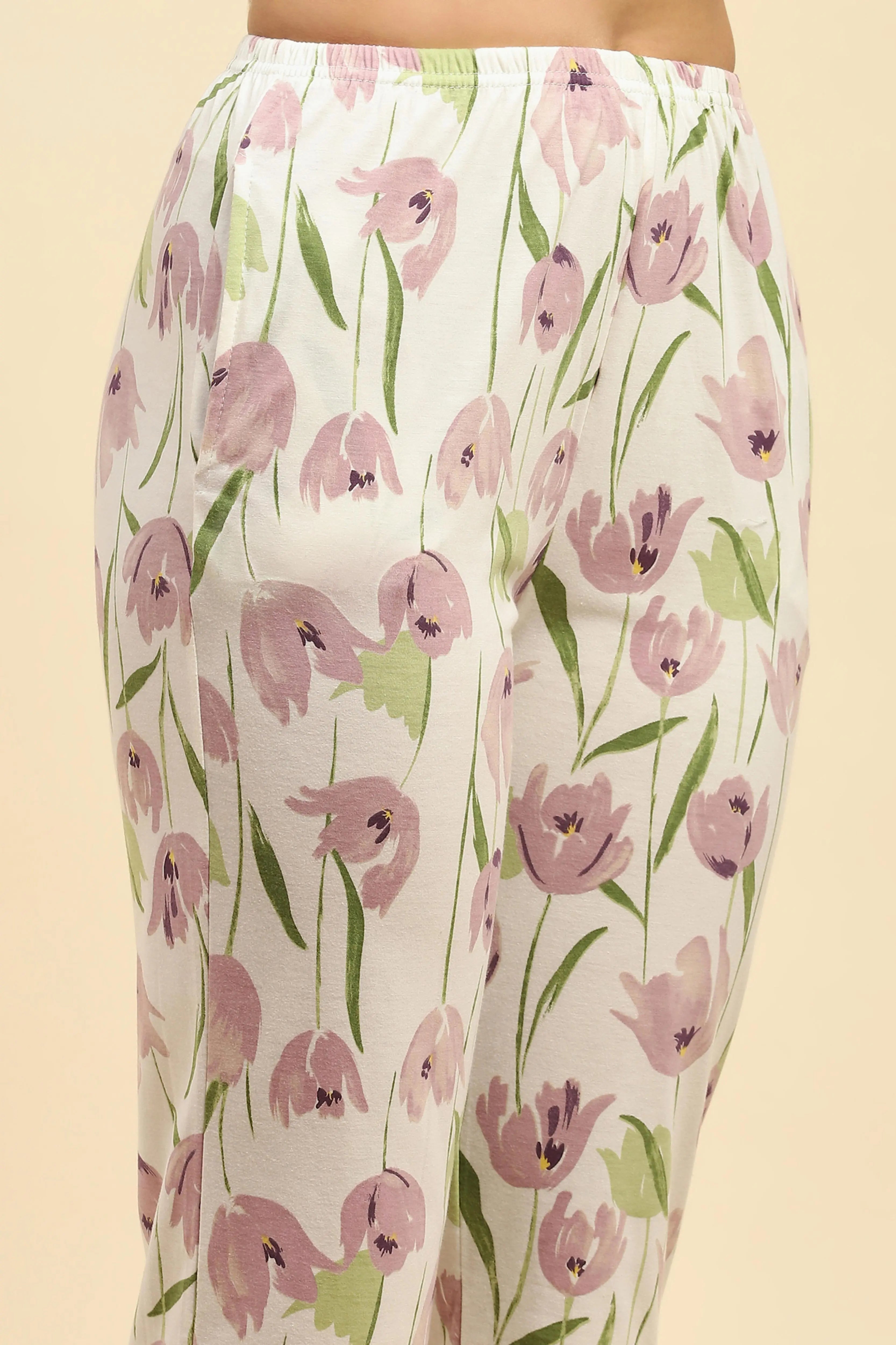 Lavender Floral Cotton Nightsuit - Global Republic