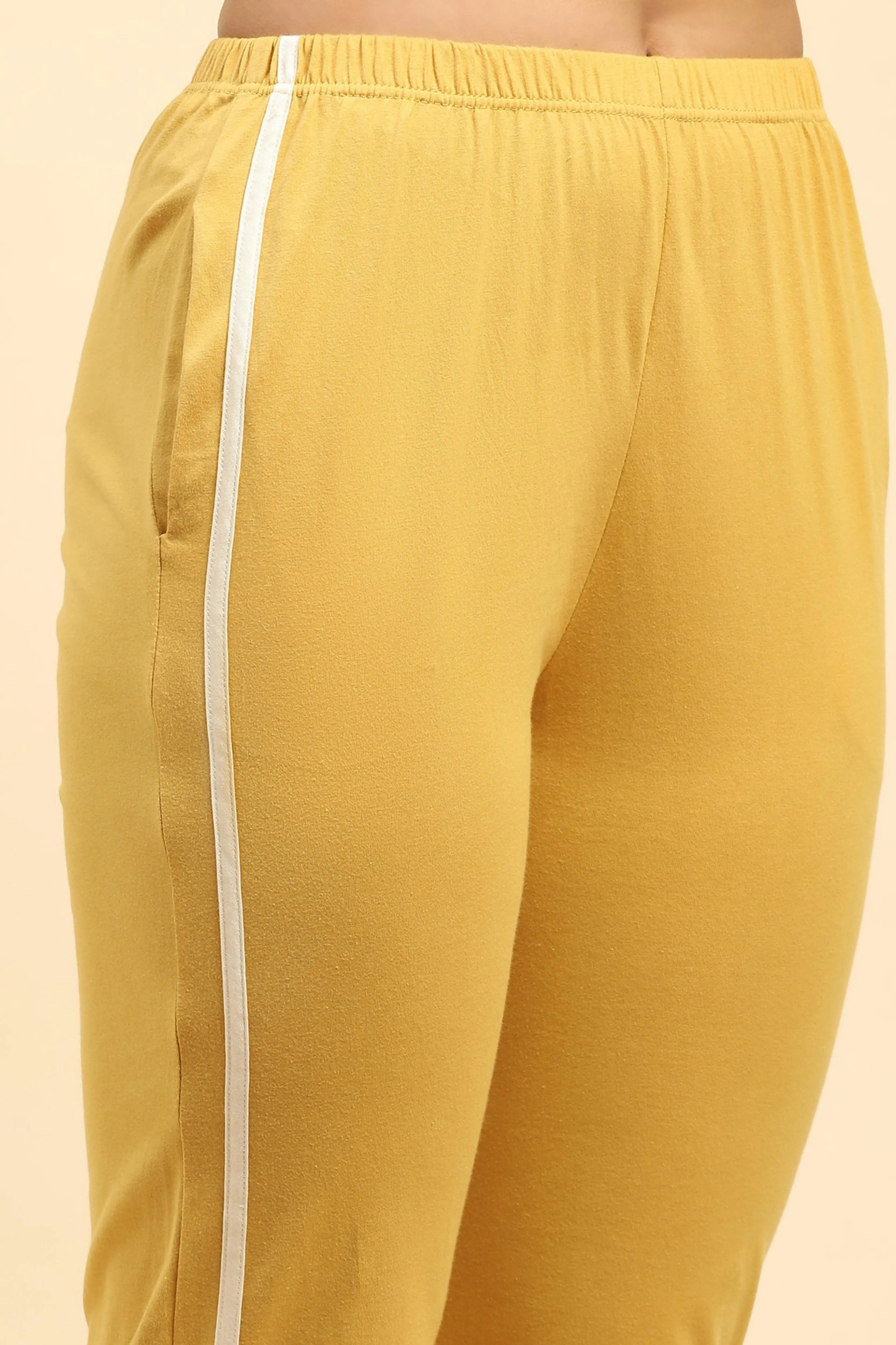 Mustard Geometric Print Cotton Nightsuit - Global Republic