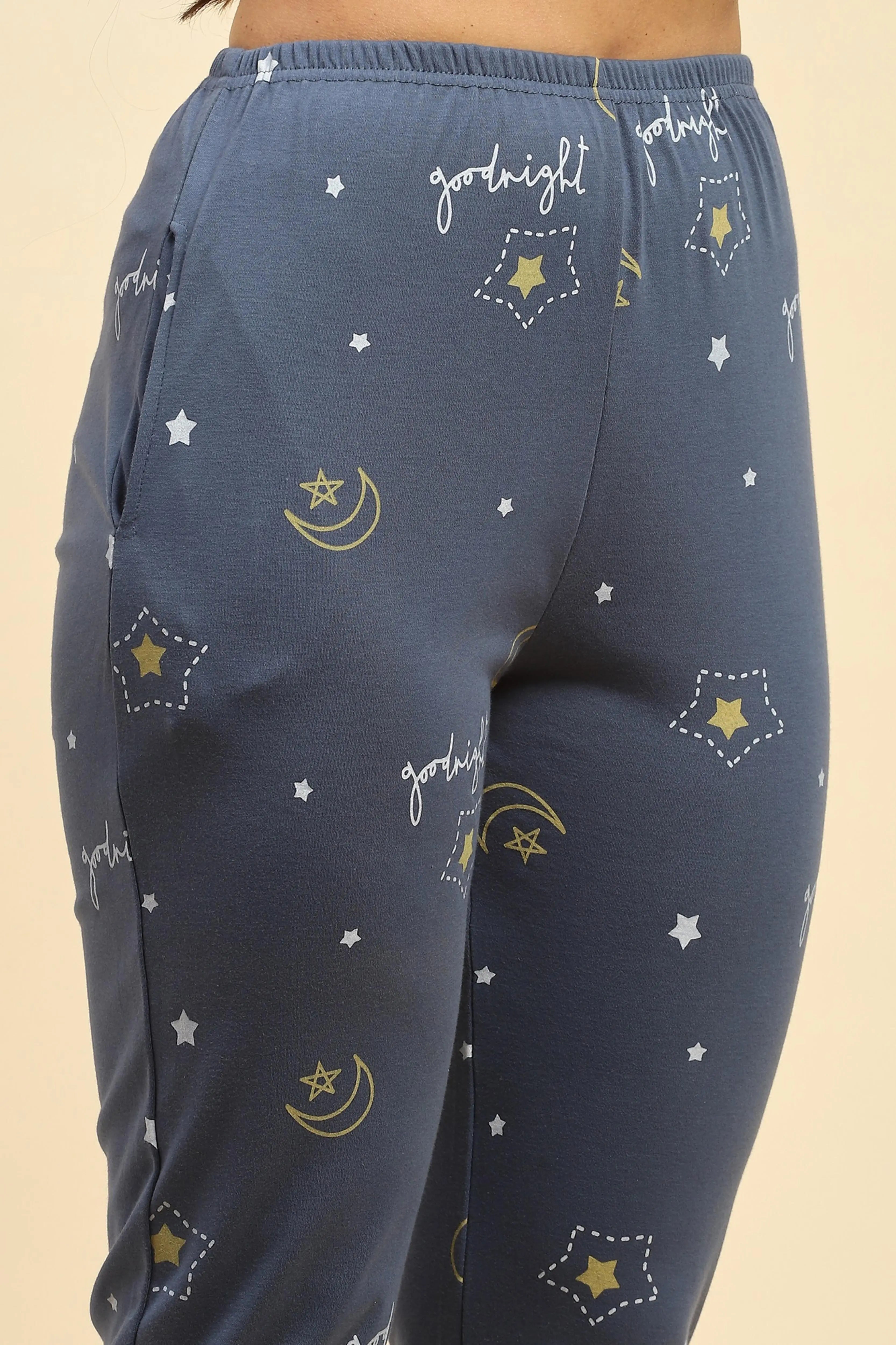 Blue Printed Cotton Blend Nightsuit - Global Republic