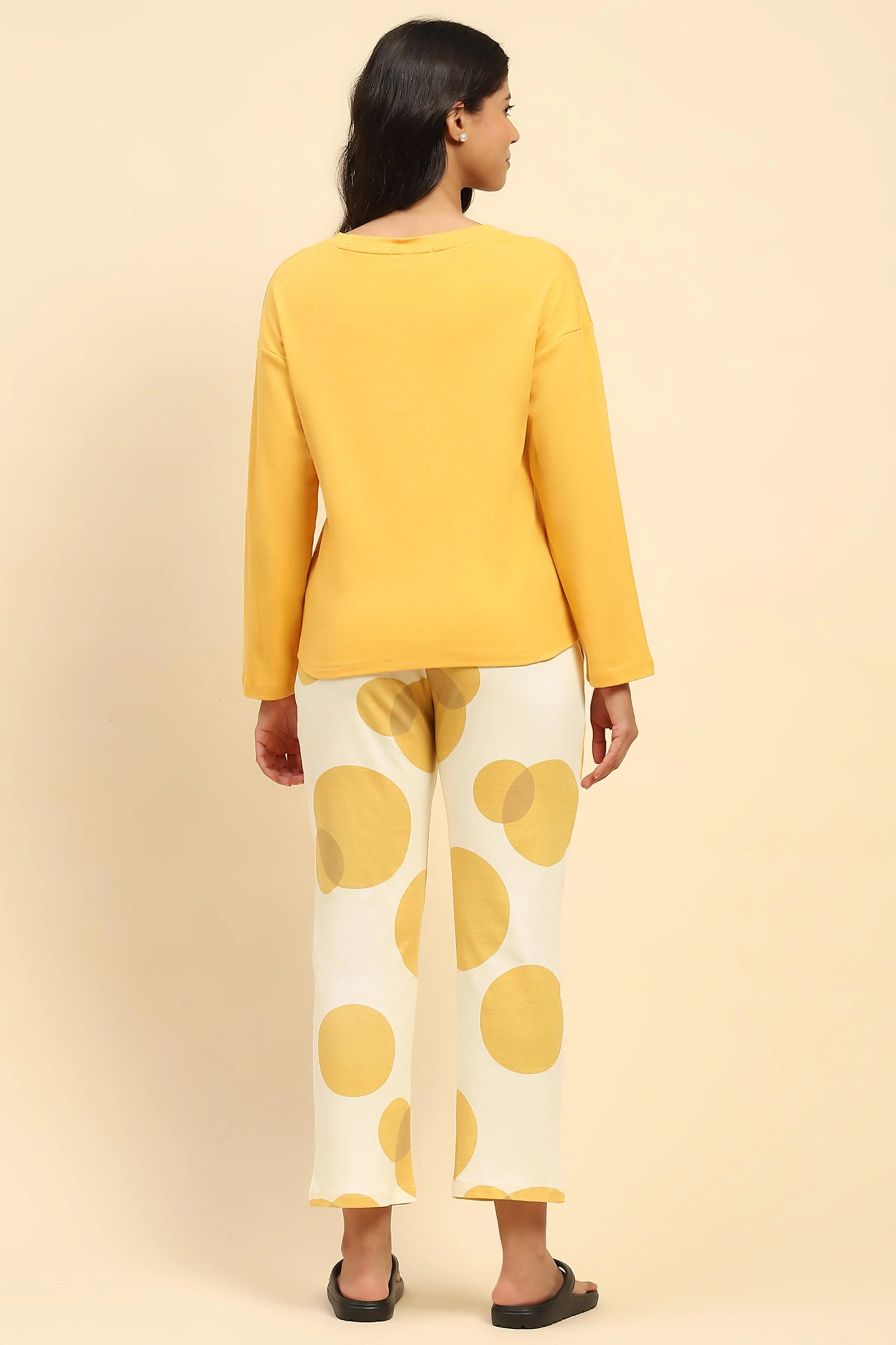 Yellow Printed Cotton Nightsuit - Global Republic