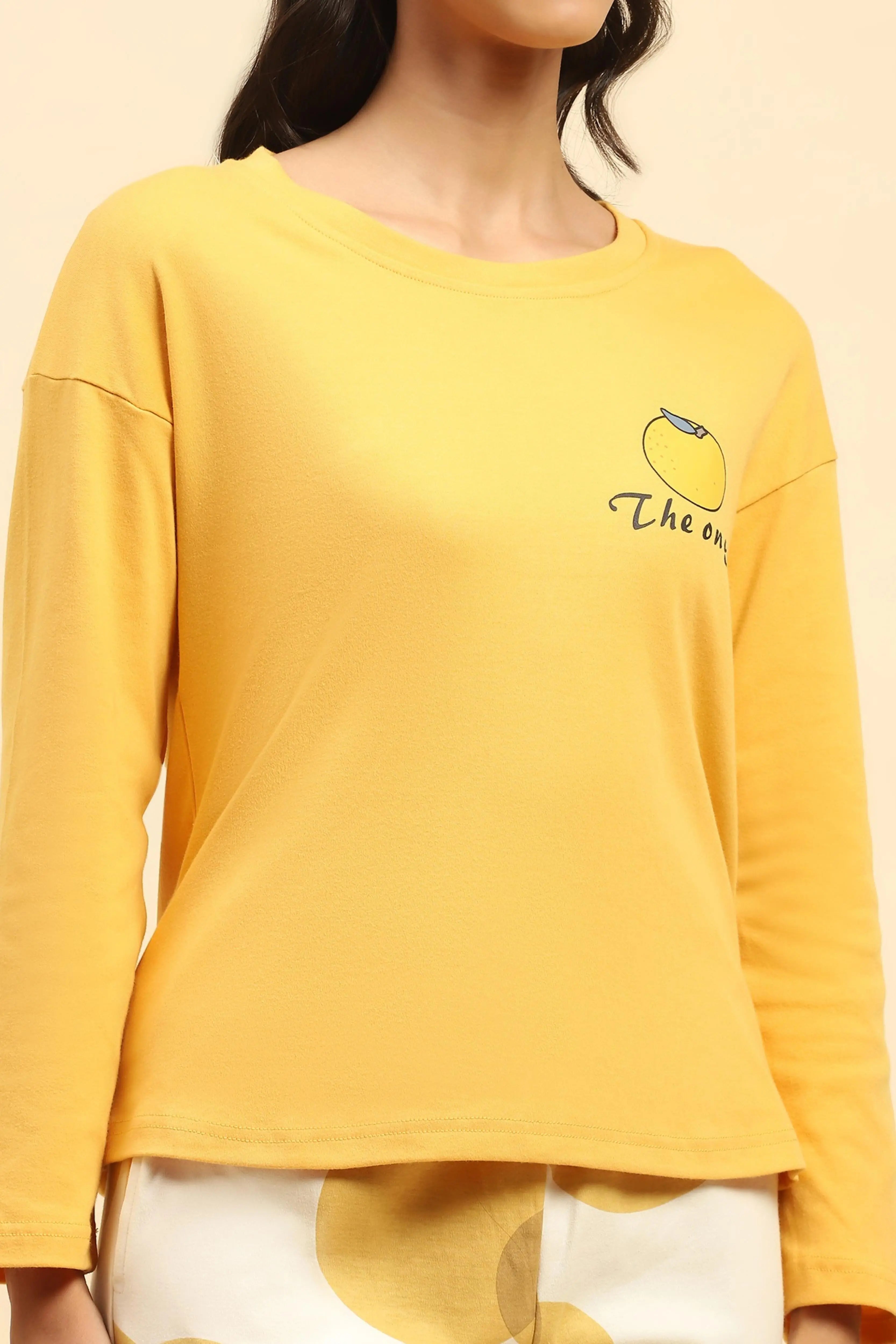 Yellow Printed Cotton Nightsuit - Global Republic