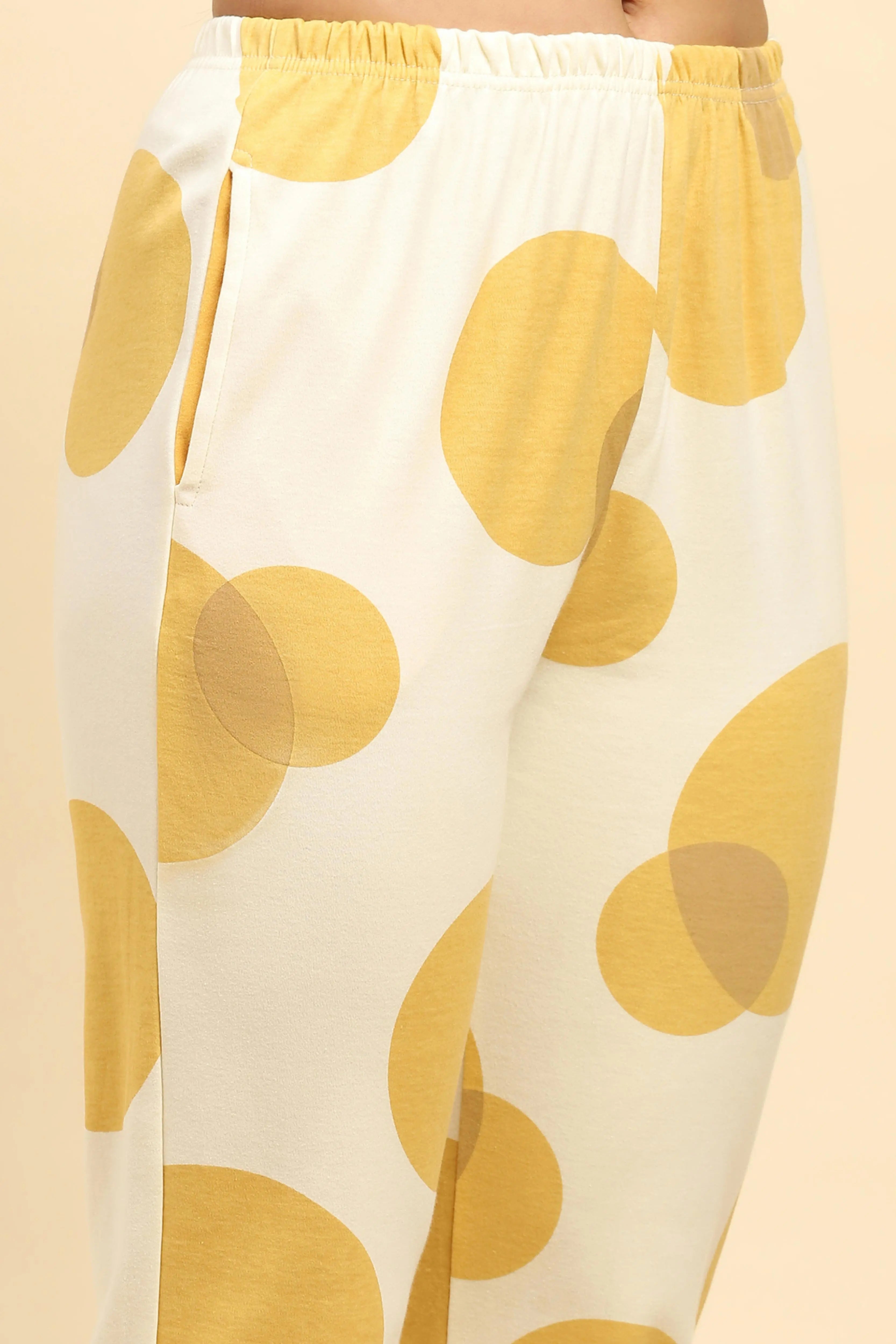 Yellow Printed Cotton Nightsuit - Global Republic