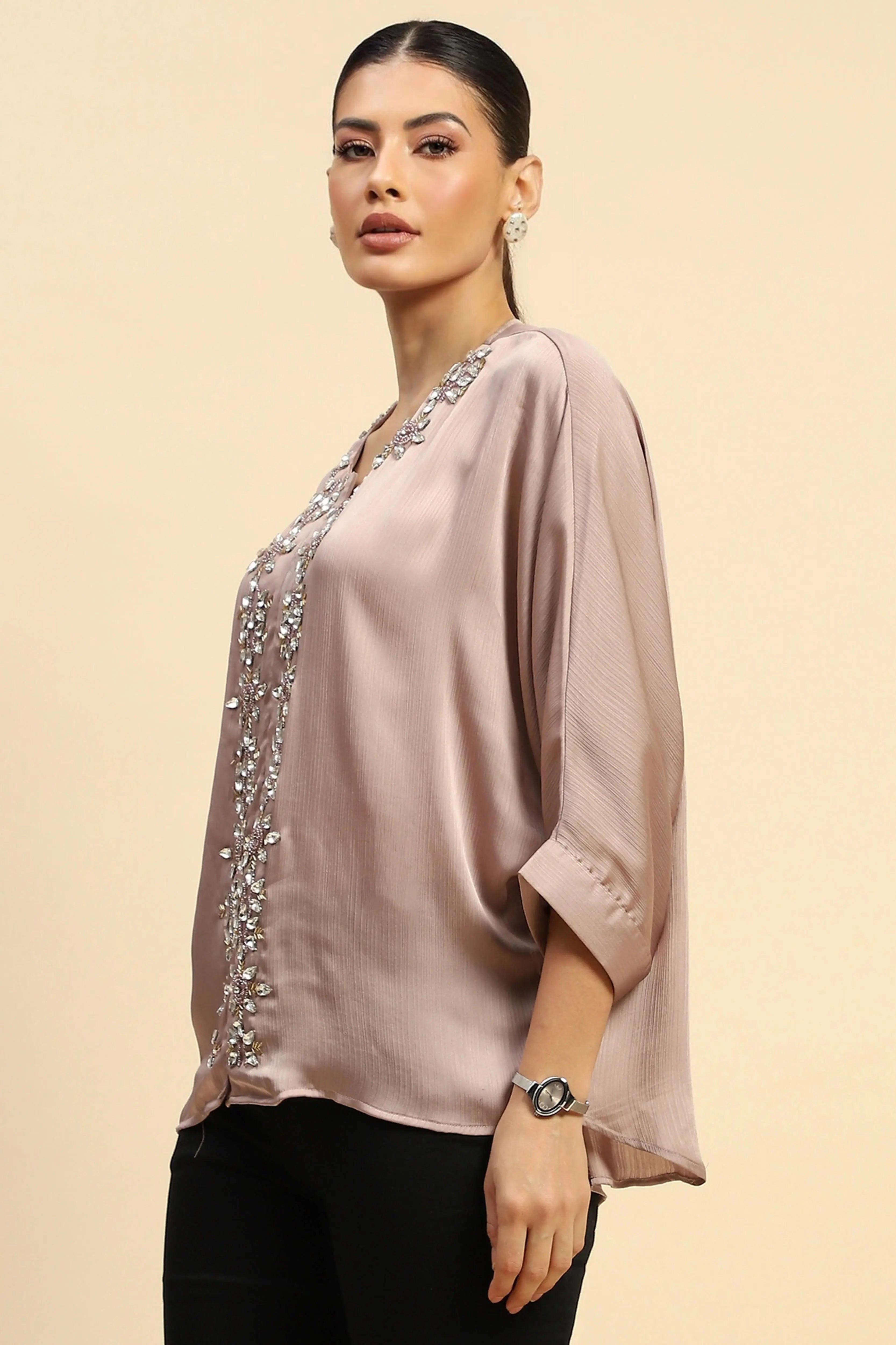 Onion Chiffon Oversized Embellished Top - Global Republic
