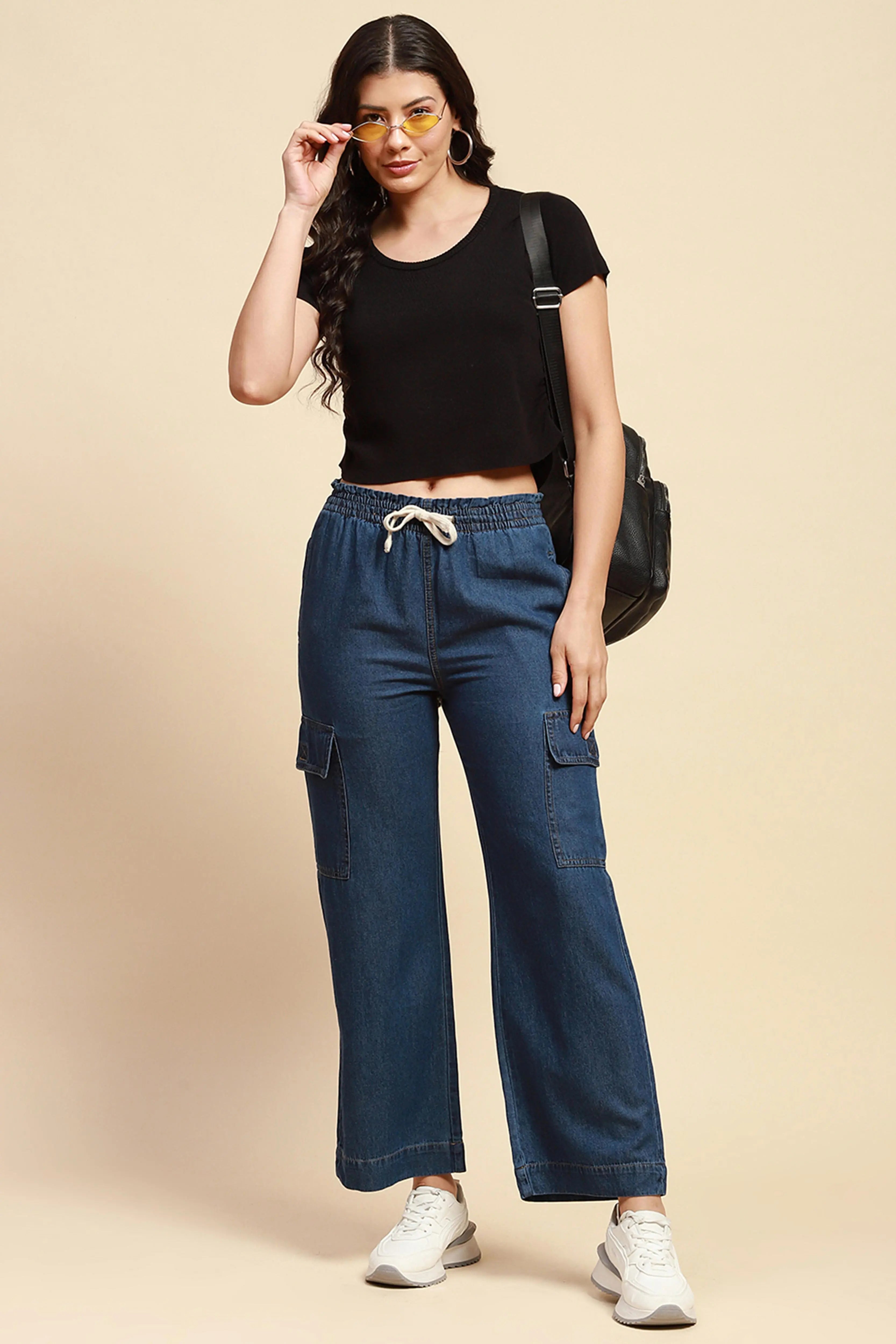 Black Viscose Blend Crop Top - Global Republic