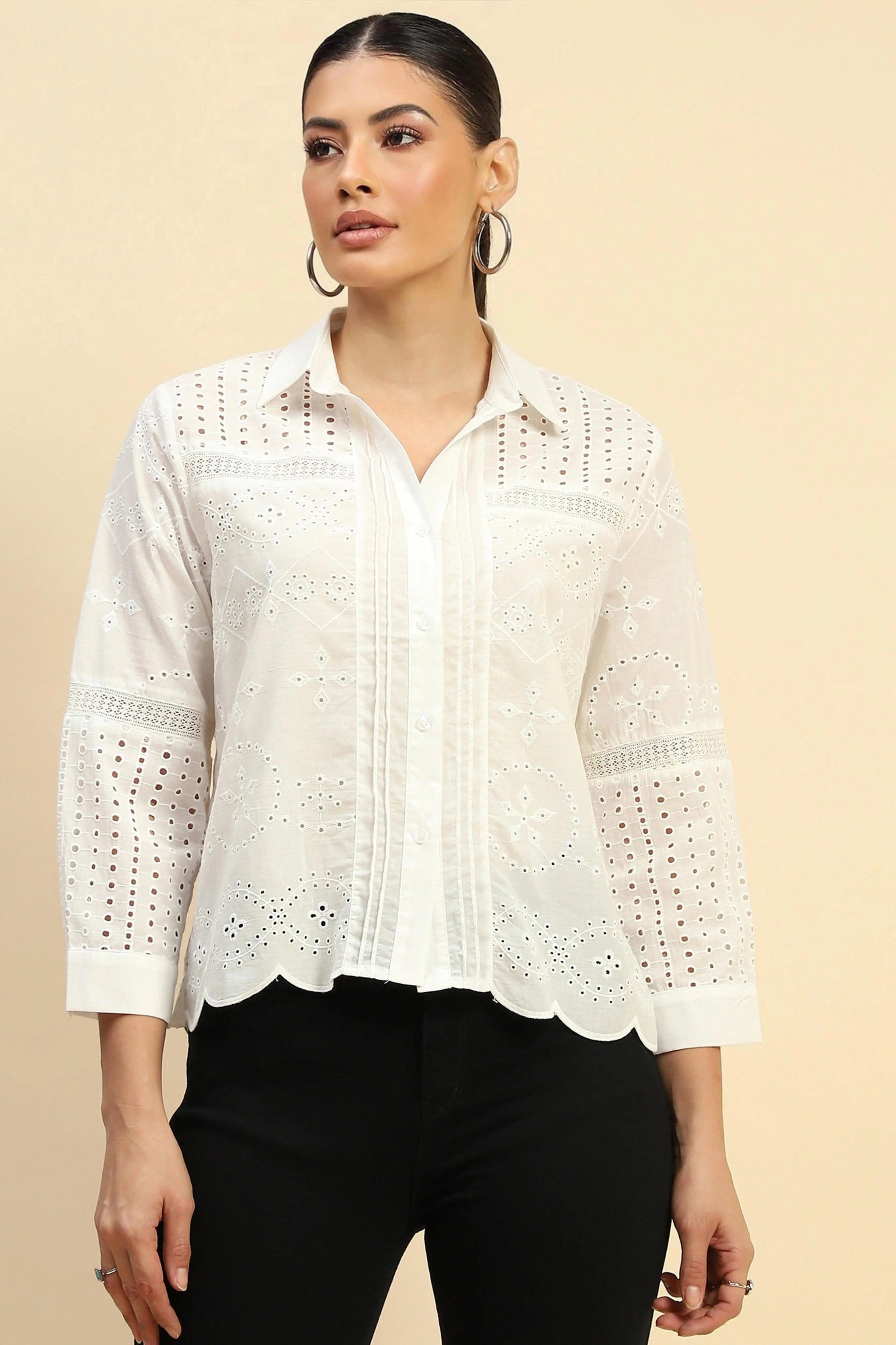Schiffli Embroidered Loose Fit Shirt - Global Republic