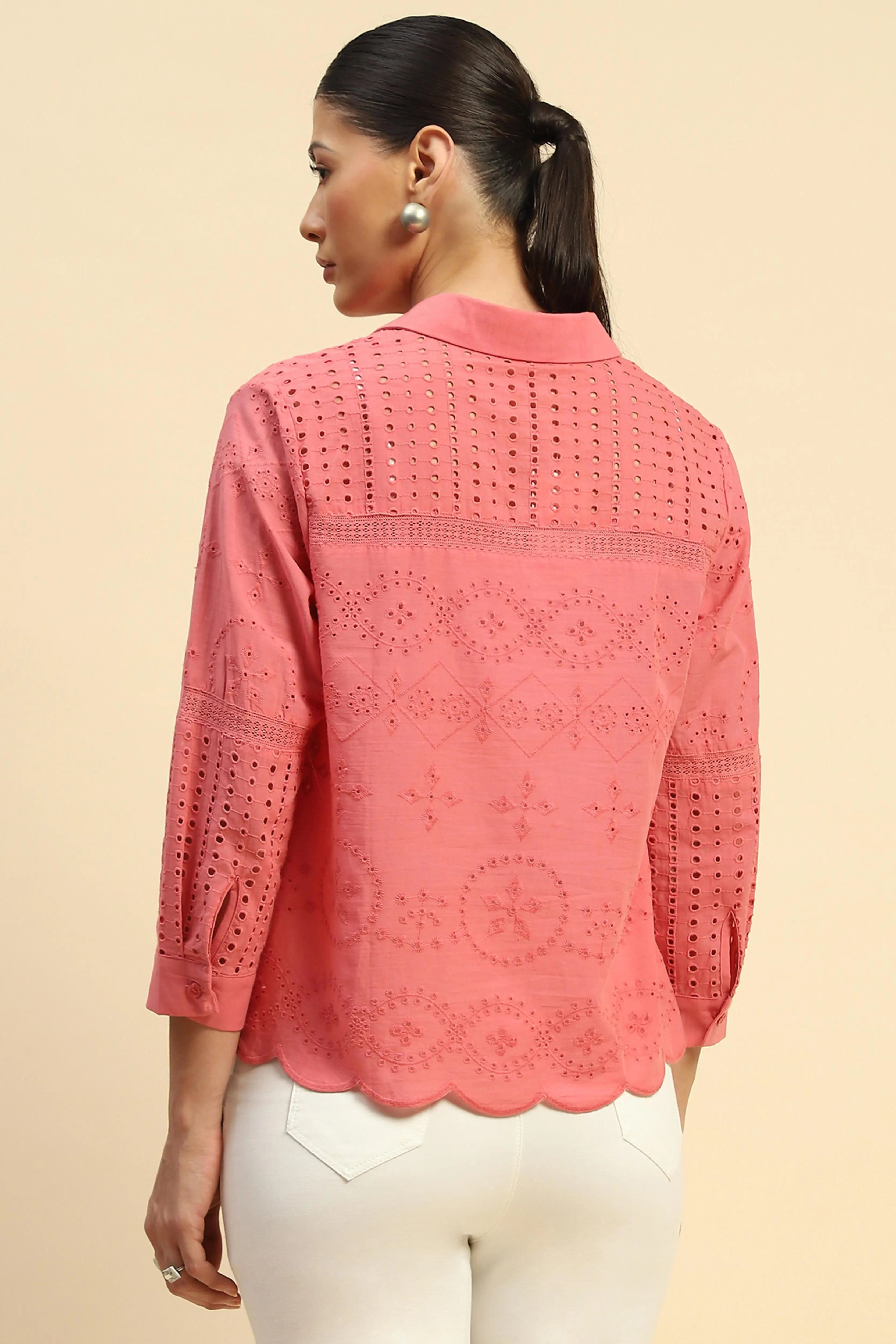Schiffli Embroidered Loose Fit Shirt - Global Republic