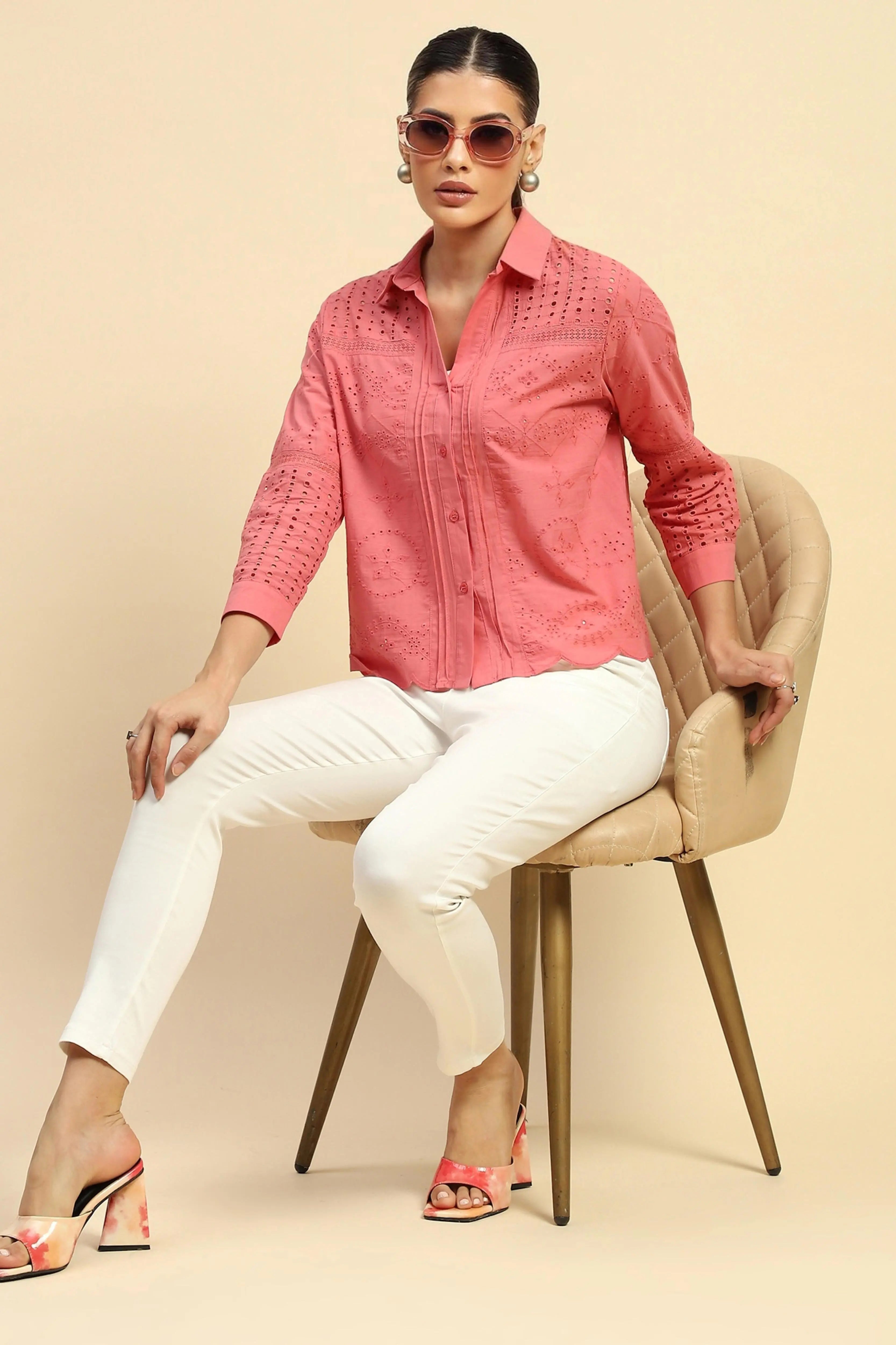 Schiffli Embroidered Loose Fit Shirt - Global Republic