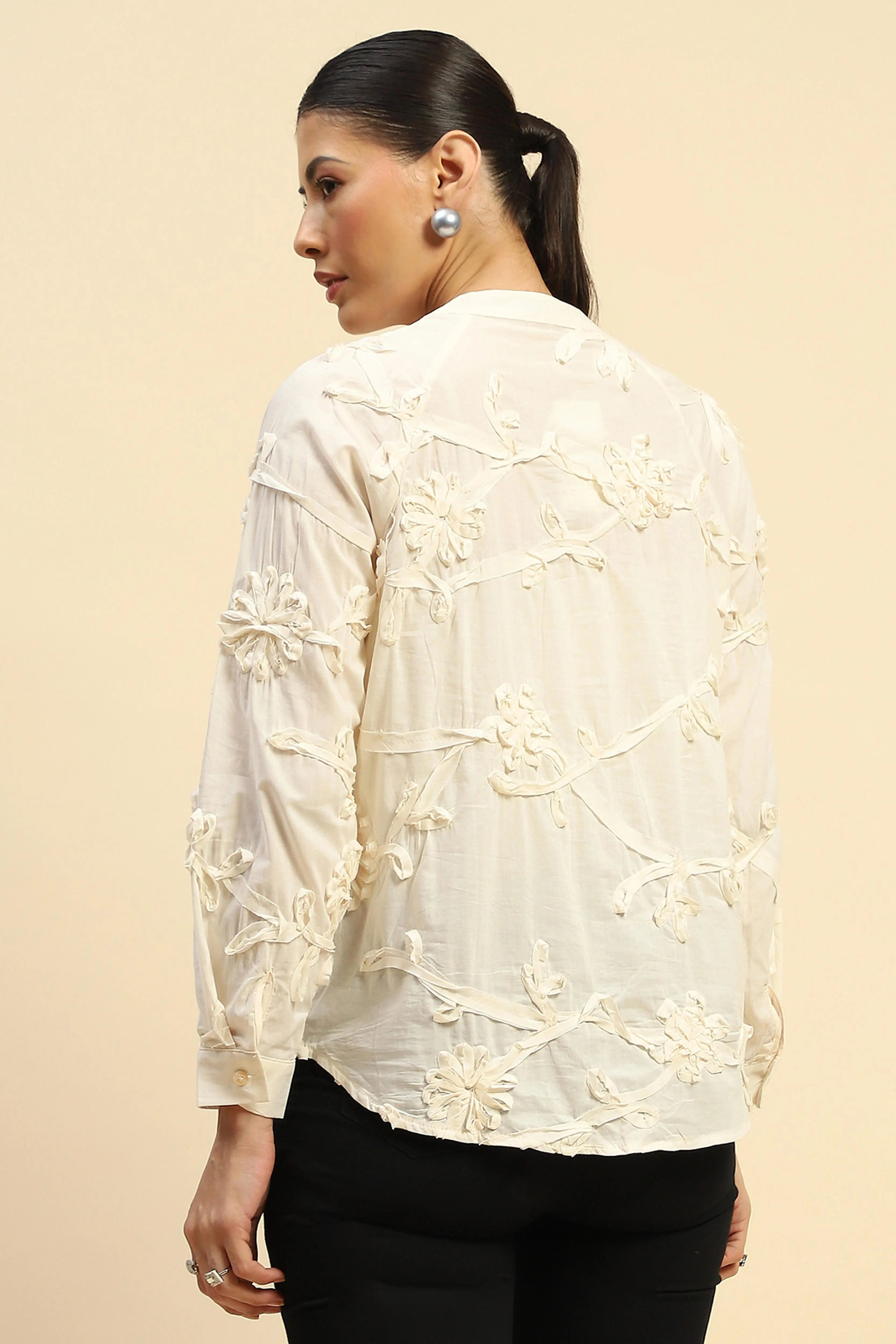 Cream Cotton Relaxed Fit Shirt - Global Republic