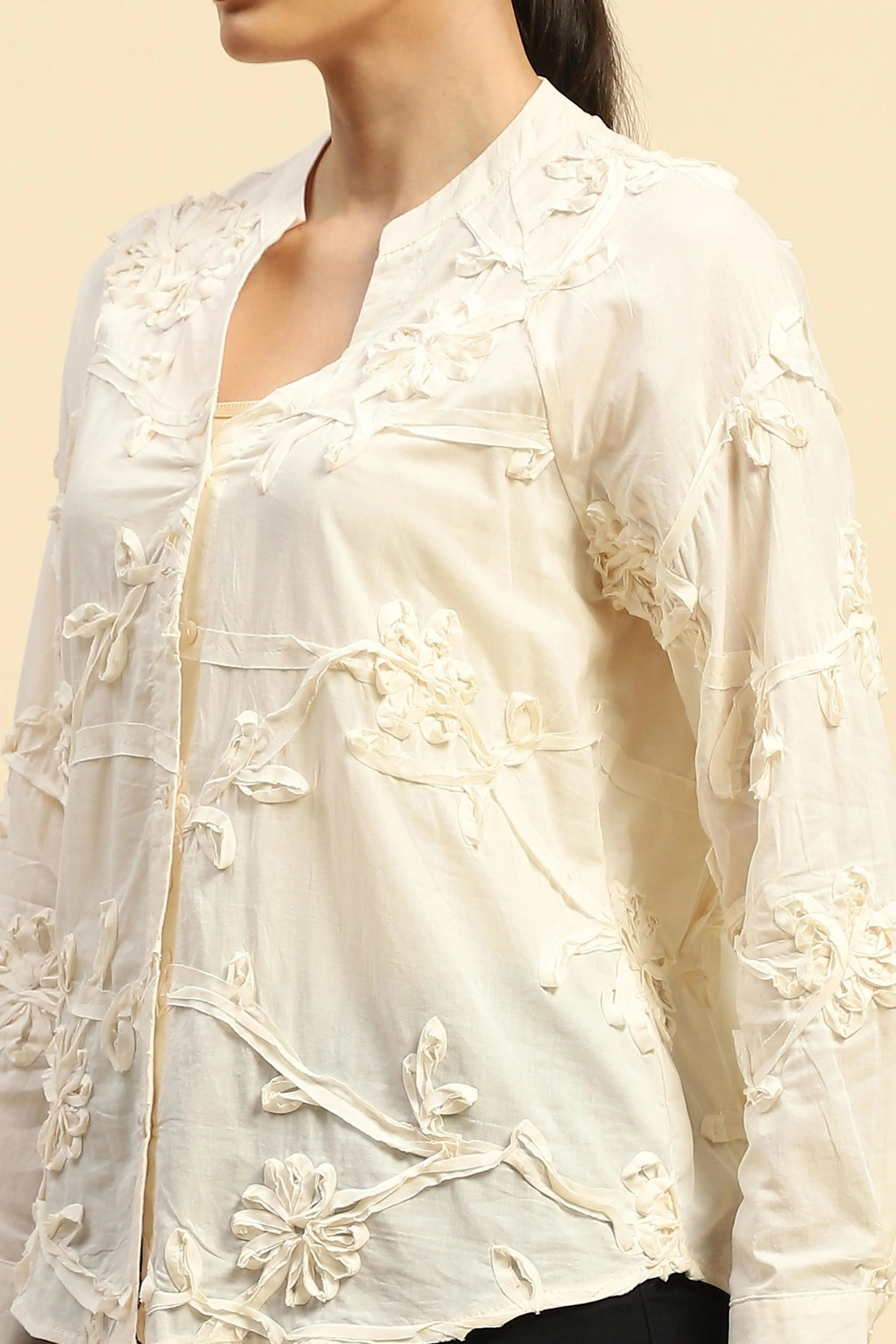 Cream Cotton Relaxed Fit Shirt - Global Republic