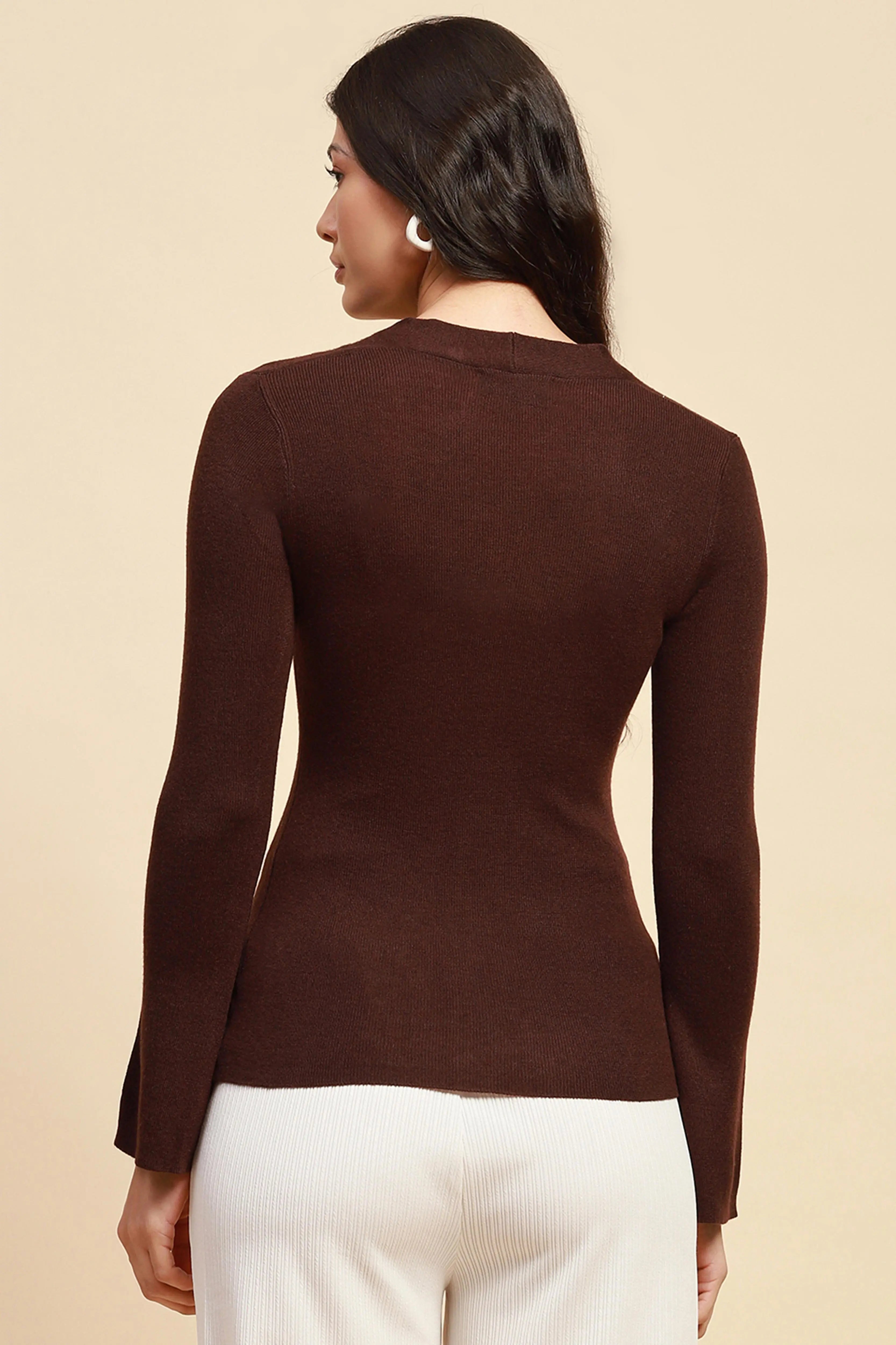 Brown Slim Fit Winter Top - Global Republic