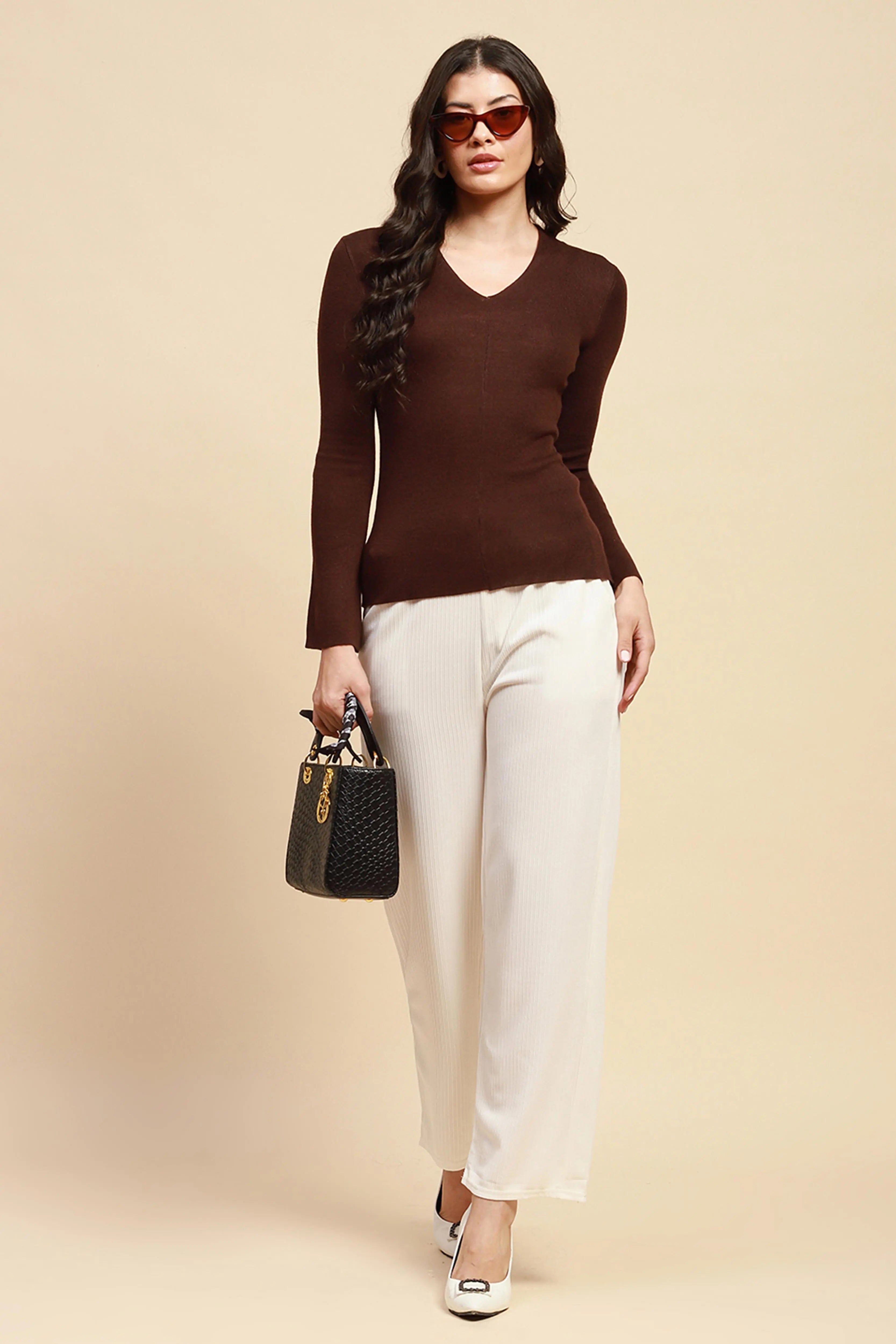 Brown Slim Fit Winter Top - Global Republic