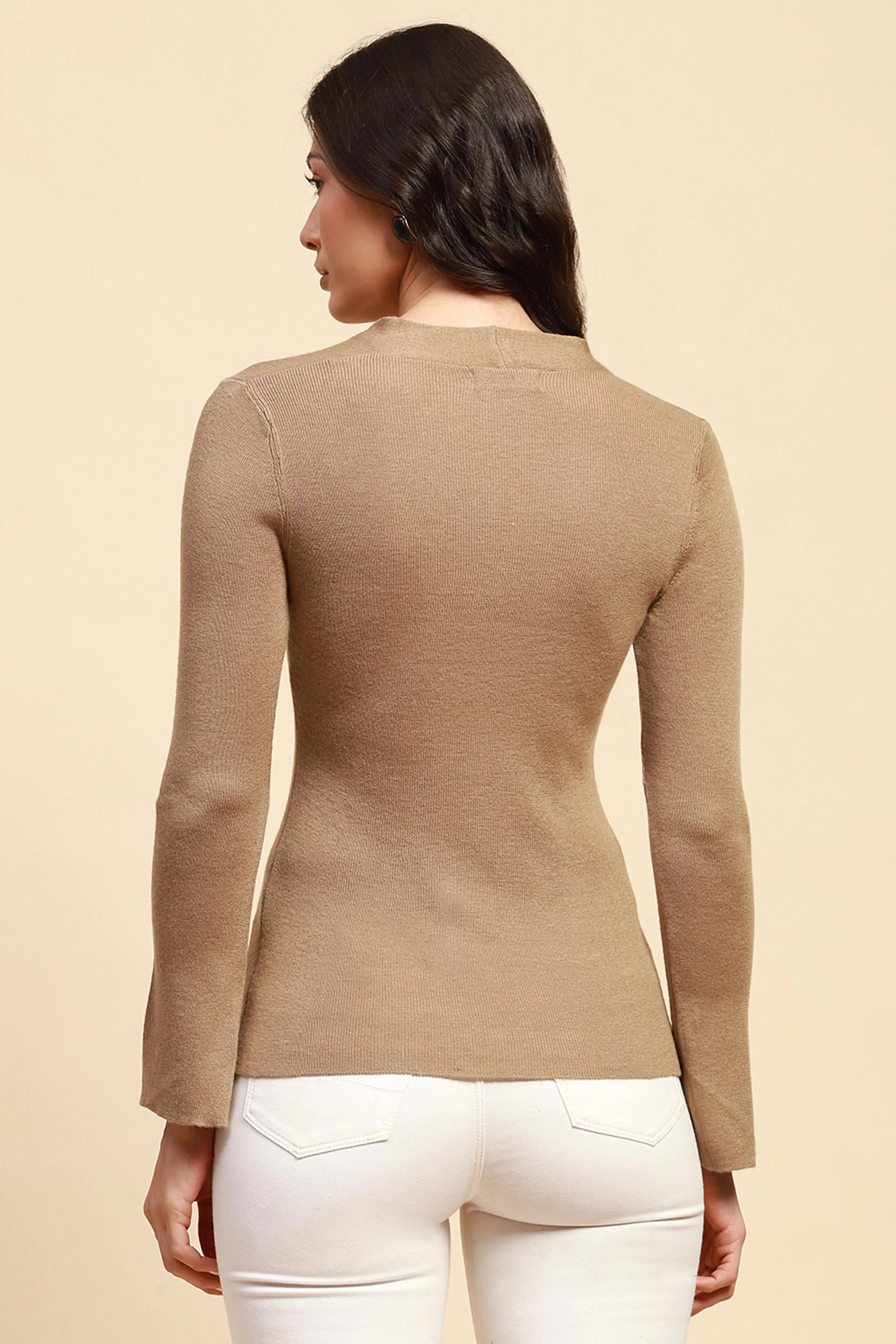 Khaki Slim Fit Winter Top - Global Republic